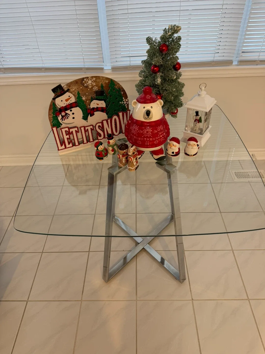 Glass Top Chrome Base Dining Table