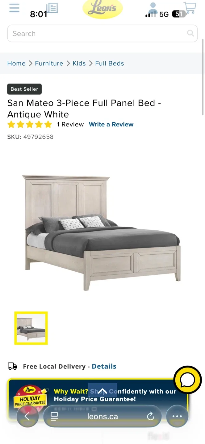 Leon's San Mateo 3-Piece Full Panel Bed - Antique White