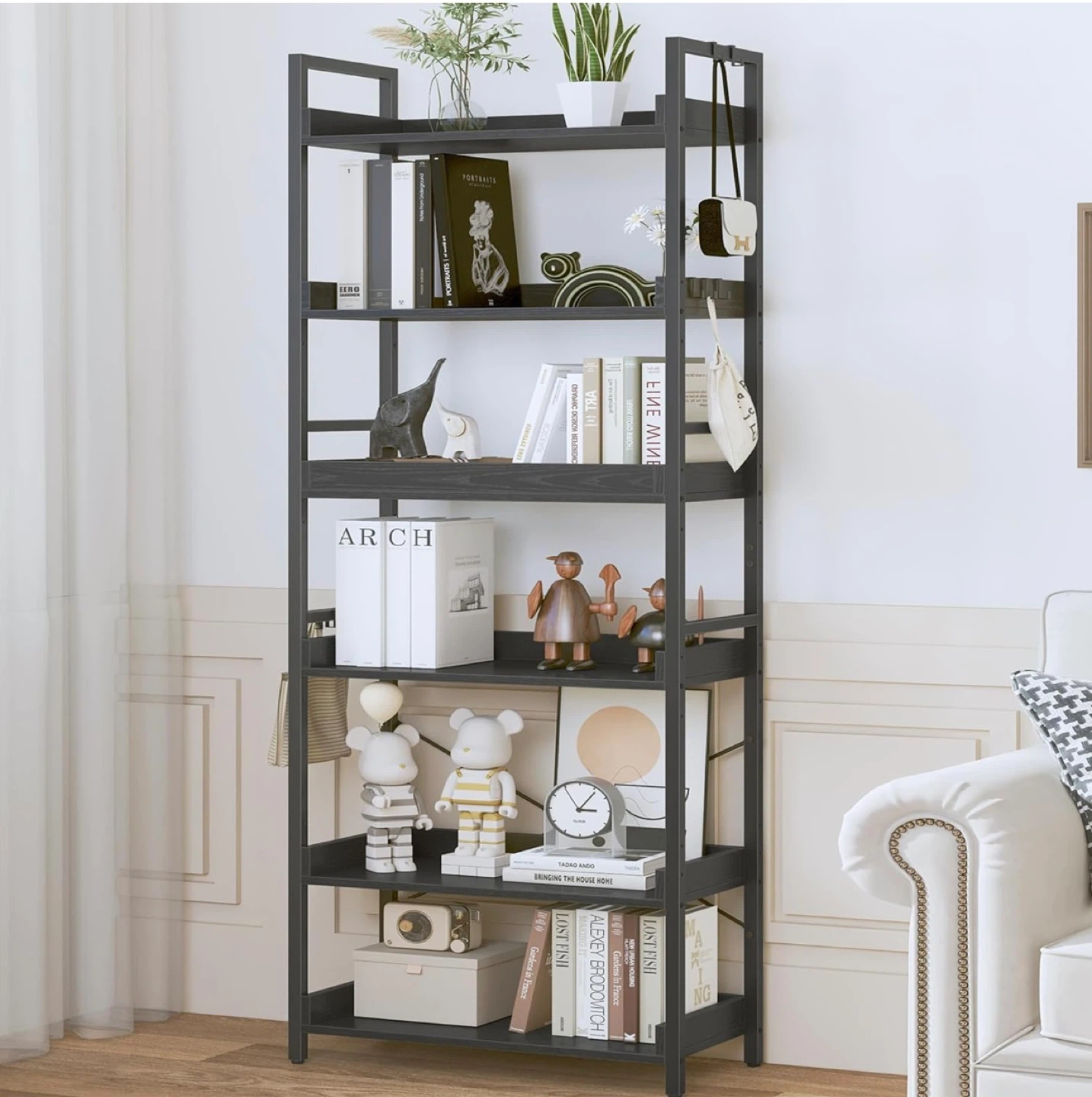 Black bookshelf, disassembled