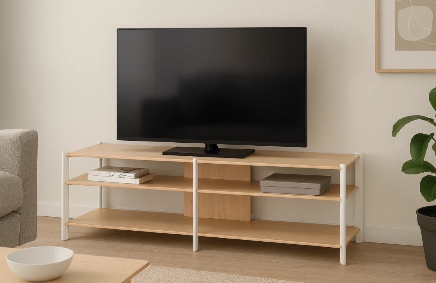 IKEA JÄTTESTA TV Bench - White/Light Bamboo