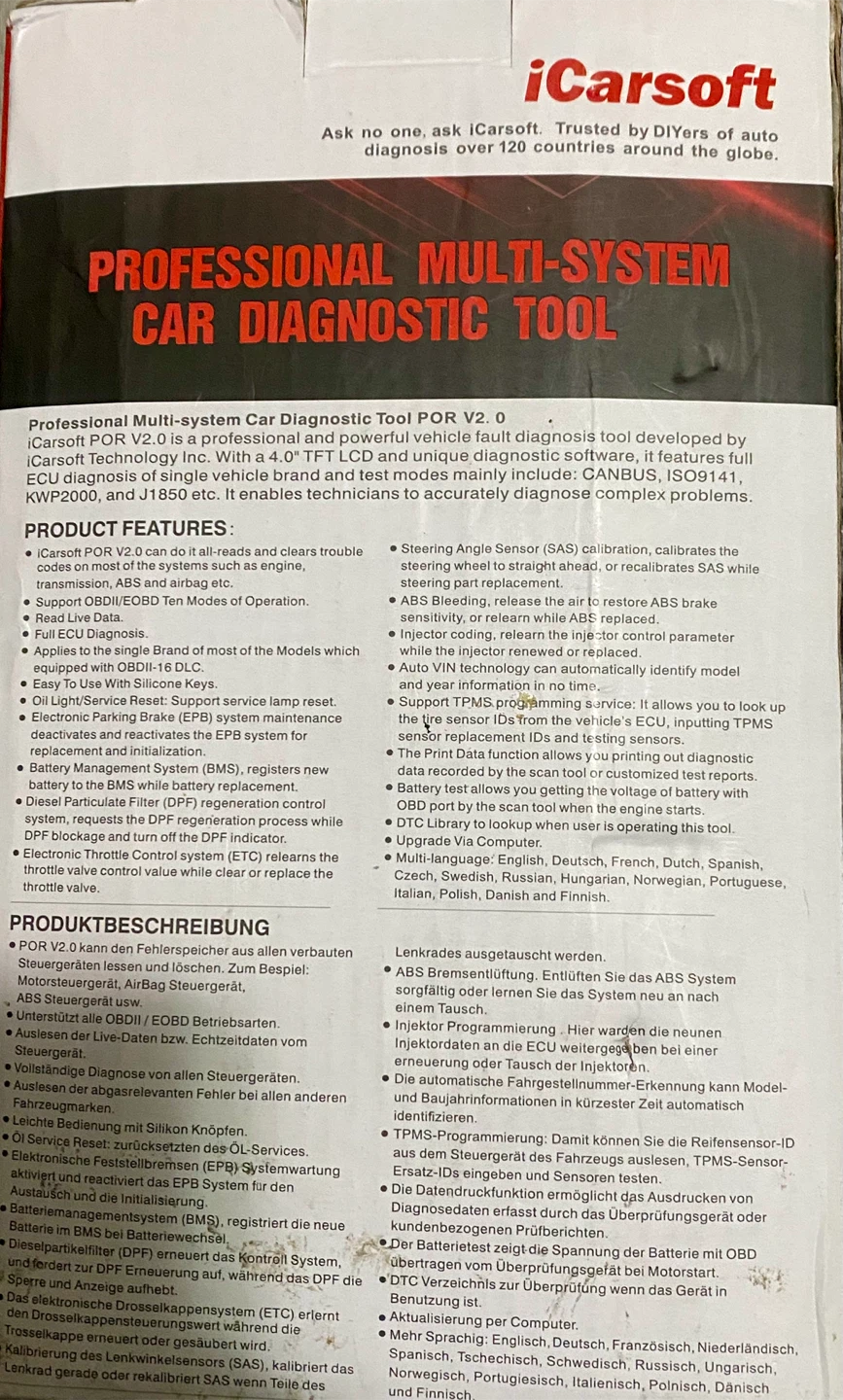 iCarsoft POR V2.0 Professional Car Diagnostic Tool - photo 3