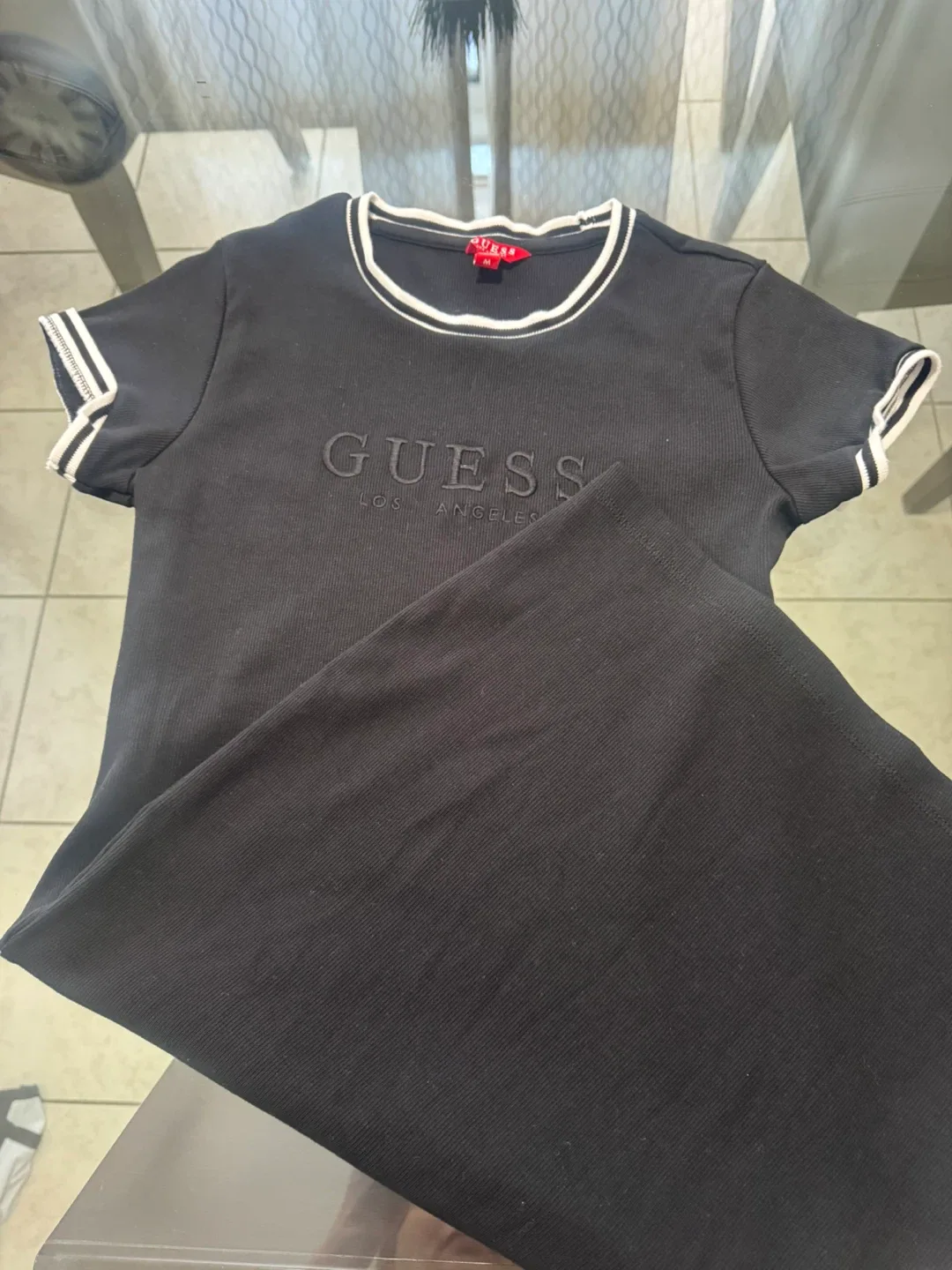 Guess Black Ribbed Knit Top & Skirt Set size M