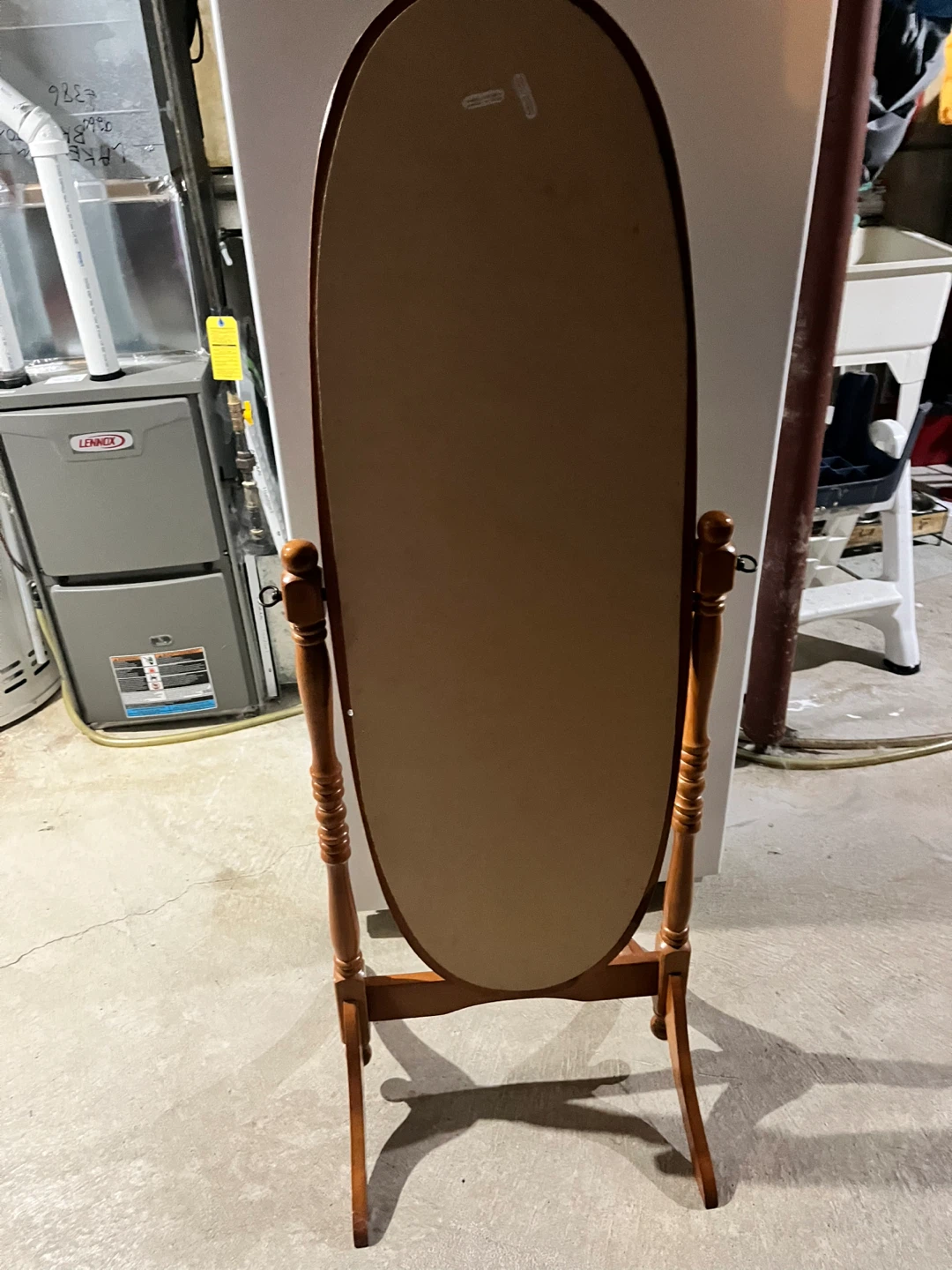 Oval Wood Framed Standing Mirror - photo 2