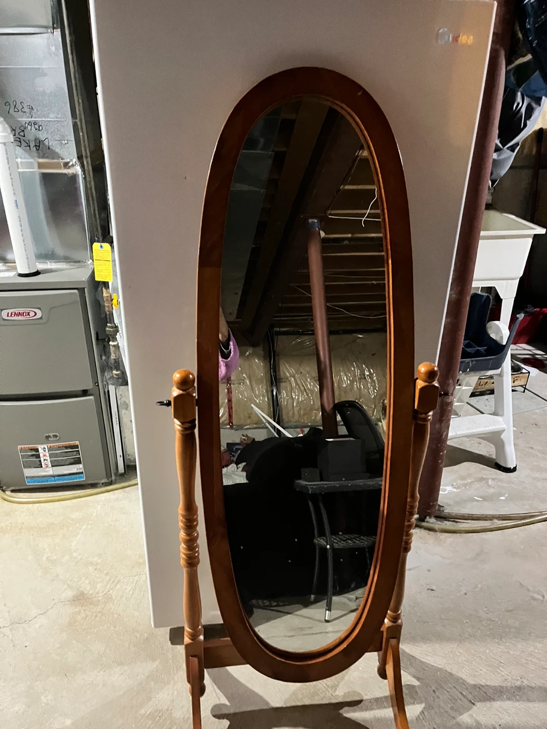 Oval Wood Framed Standing Mirror