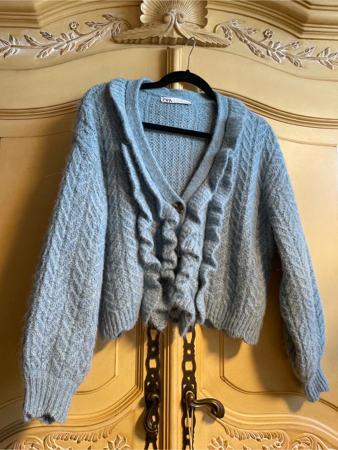Zara Blue Ruffle Knit Cardigan