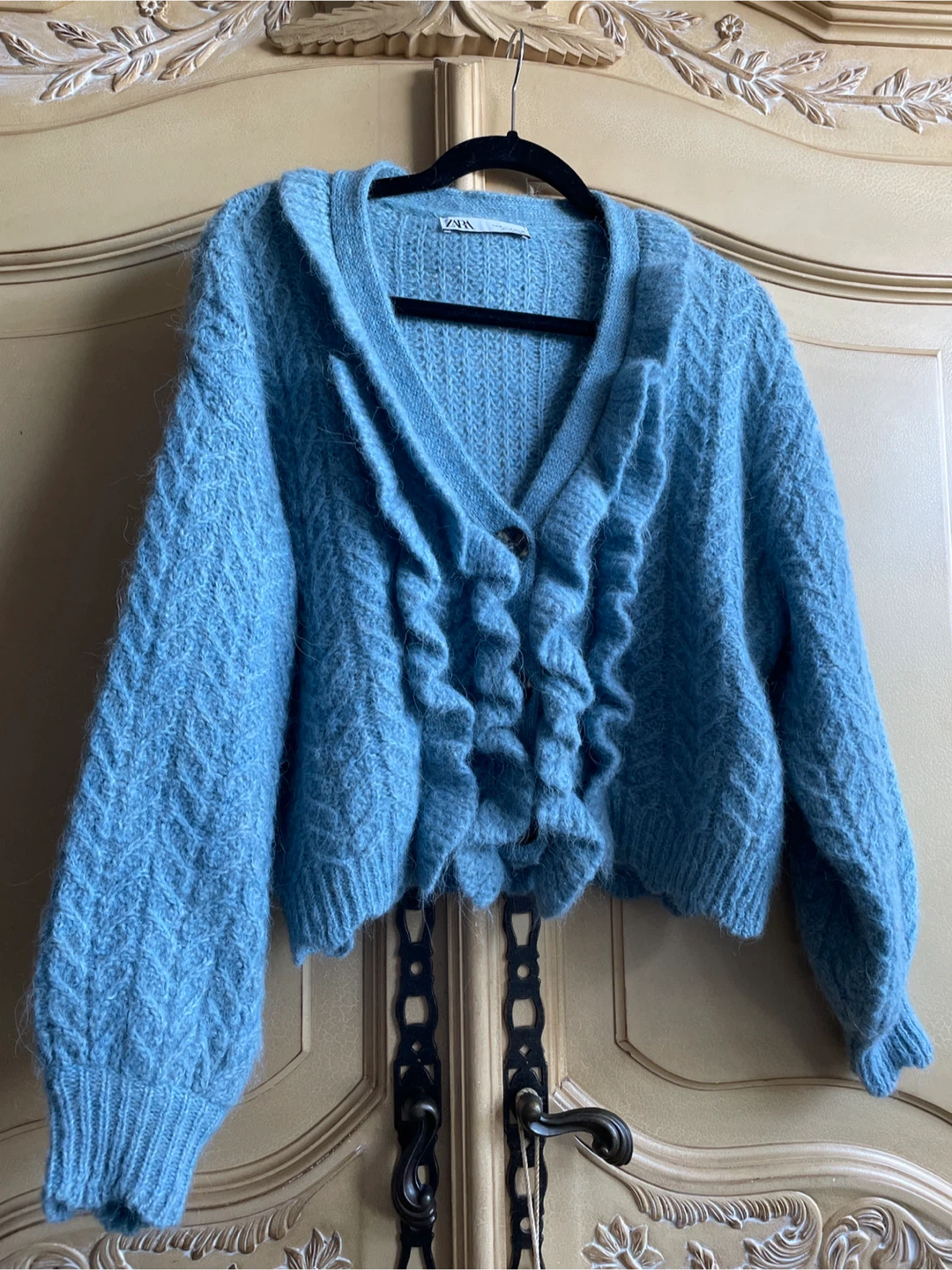 Zara Blue Ruffle Knit Cardigan - photo 5
