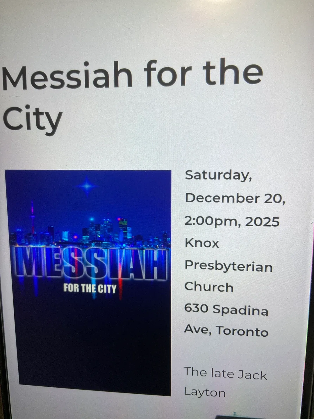 Messiah for the City - Dec 20, 2025