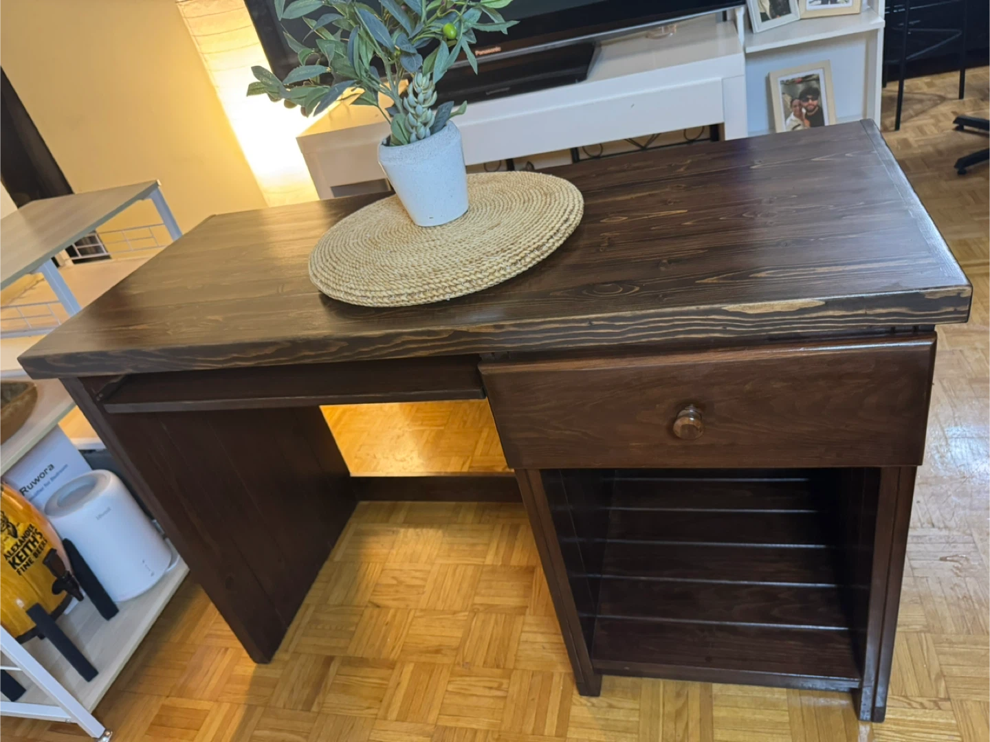 Dark Wood Desk with Pull-Out Keyboard Tray - photo 5