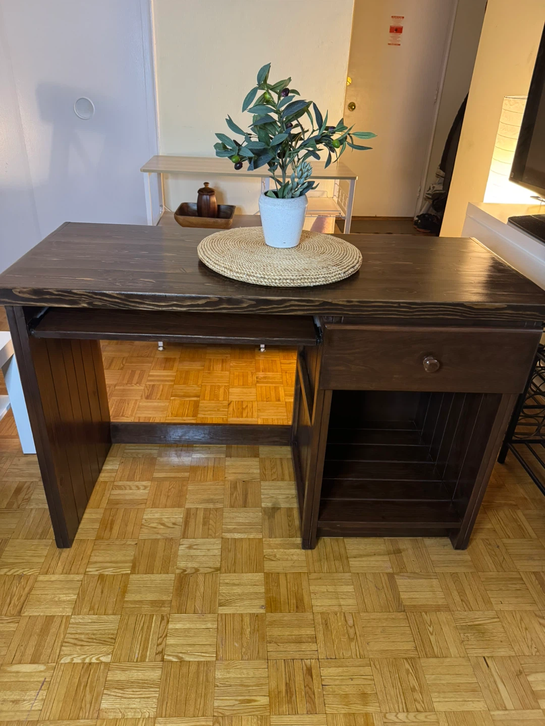 Dark Wood Desk with Pull-Out Keyboard Tray - photo 2