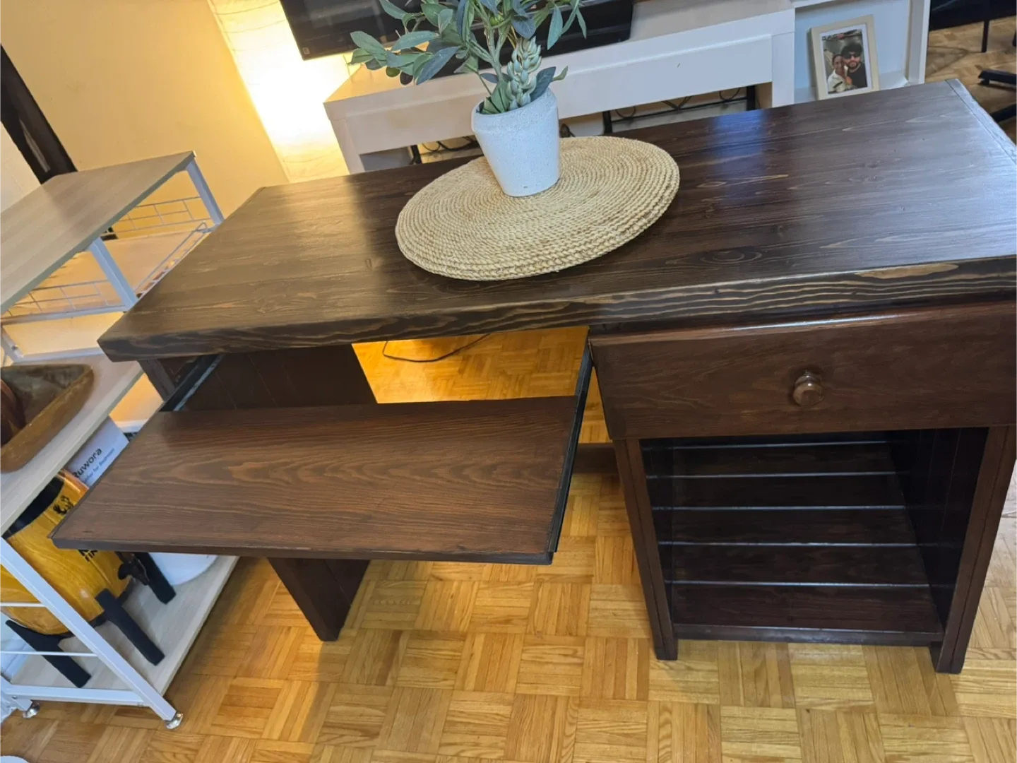 Dark Wood Desk with Pull-Out Keyboard Tray