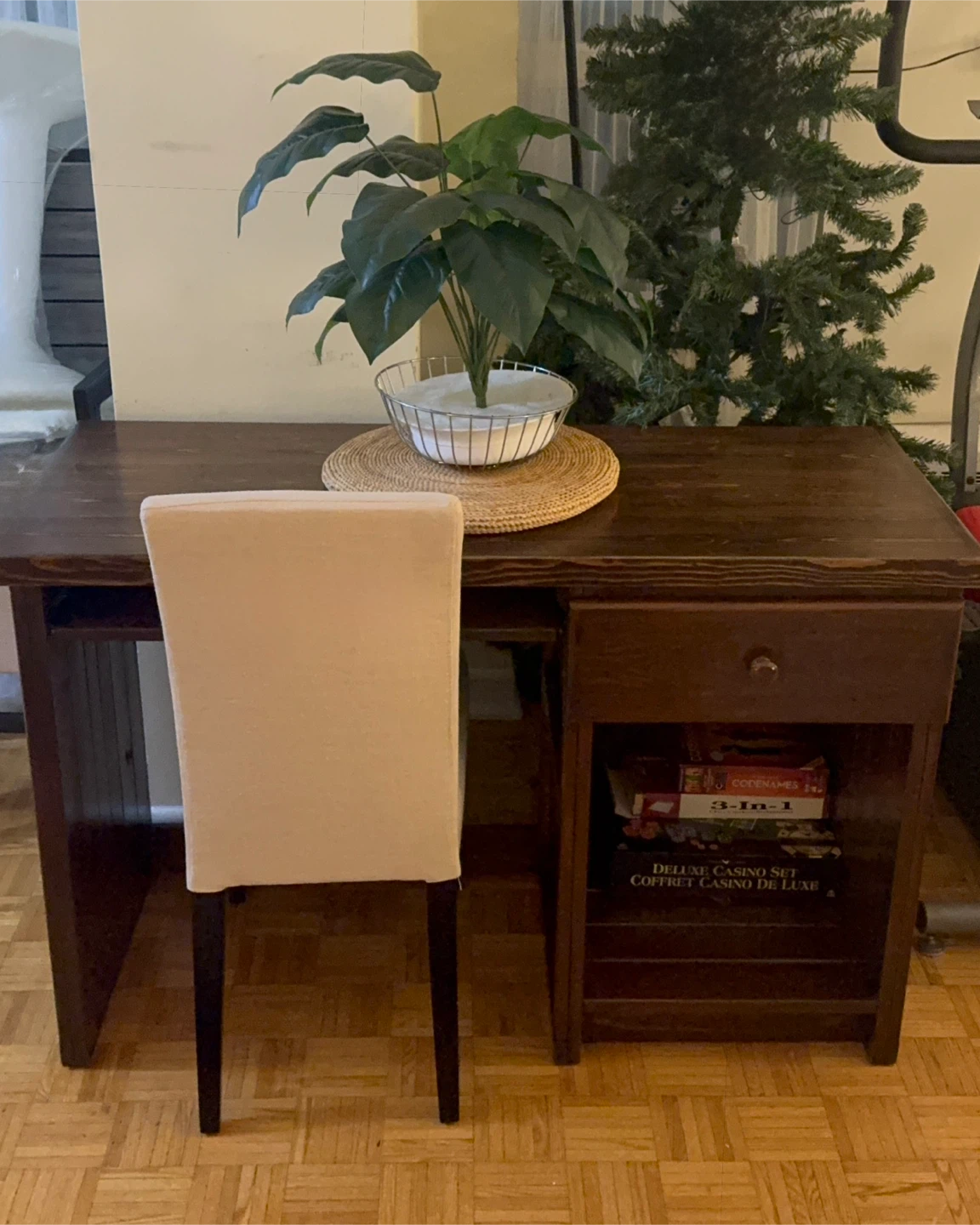 Dark Wood Desk with Pull-Out Keyboard Tray - photo 3