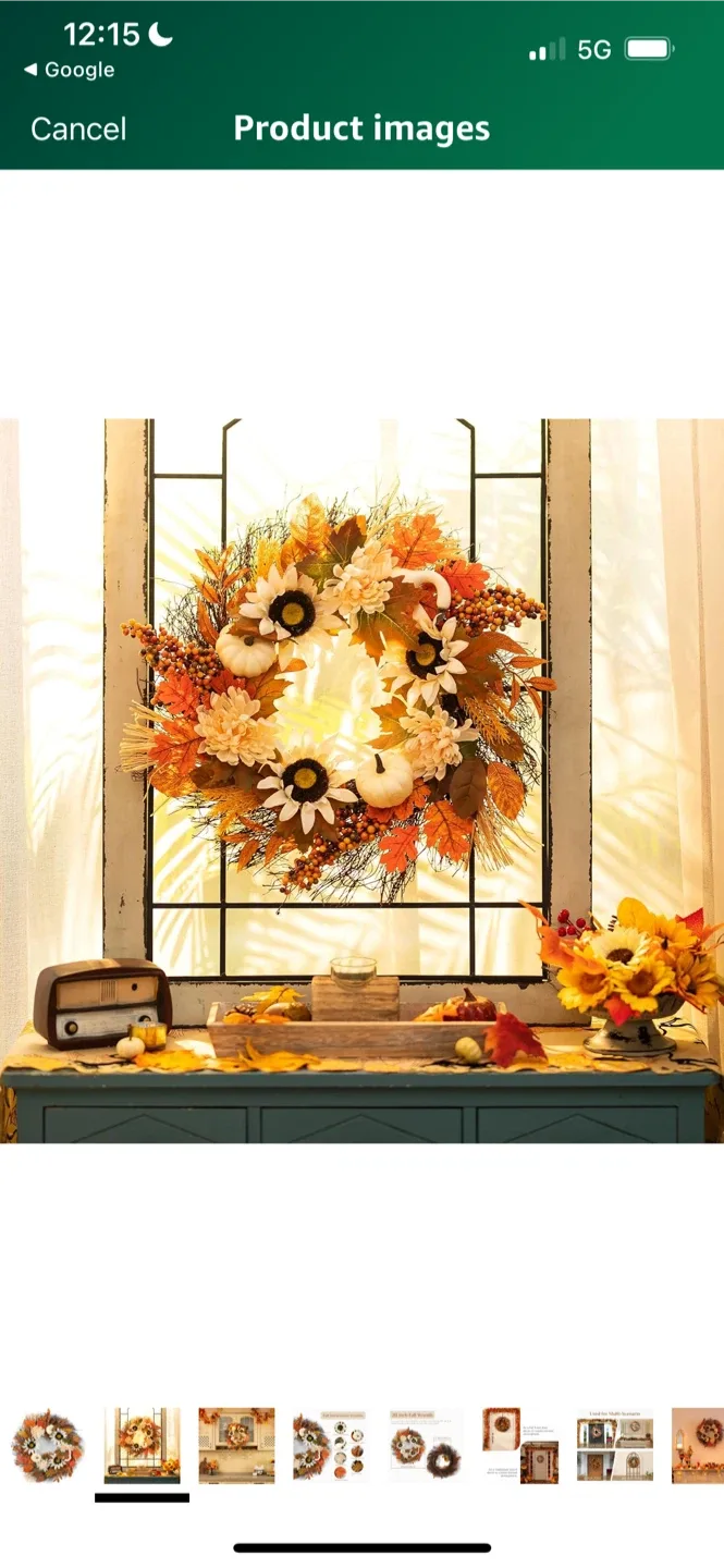 New 20 Inch Fall Wreath with Pumpkins & Sunflowers image indicator(2)