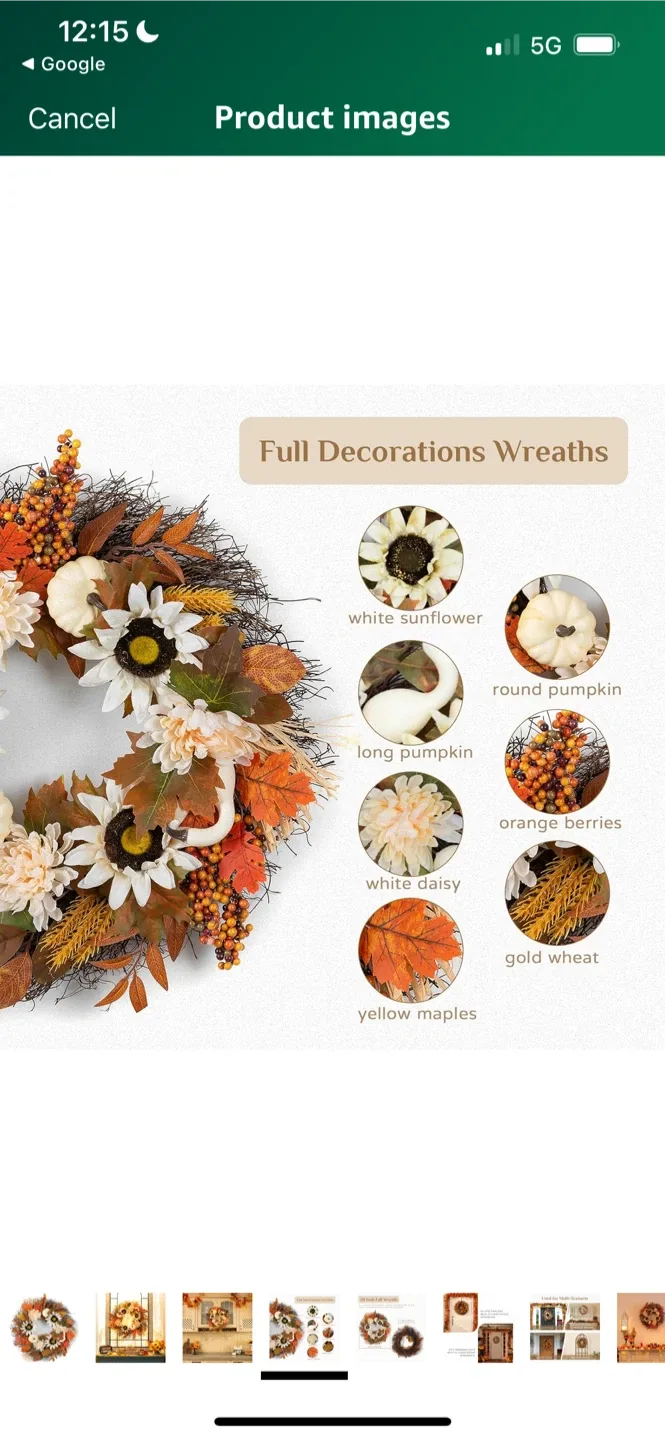 New 20 Inch Fall Wreath with Pumpkins & Sunflowers image indicator(4)