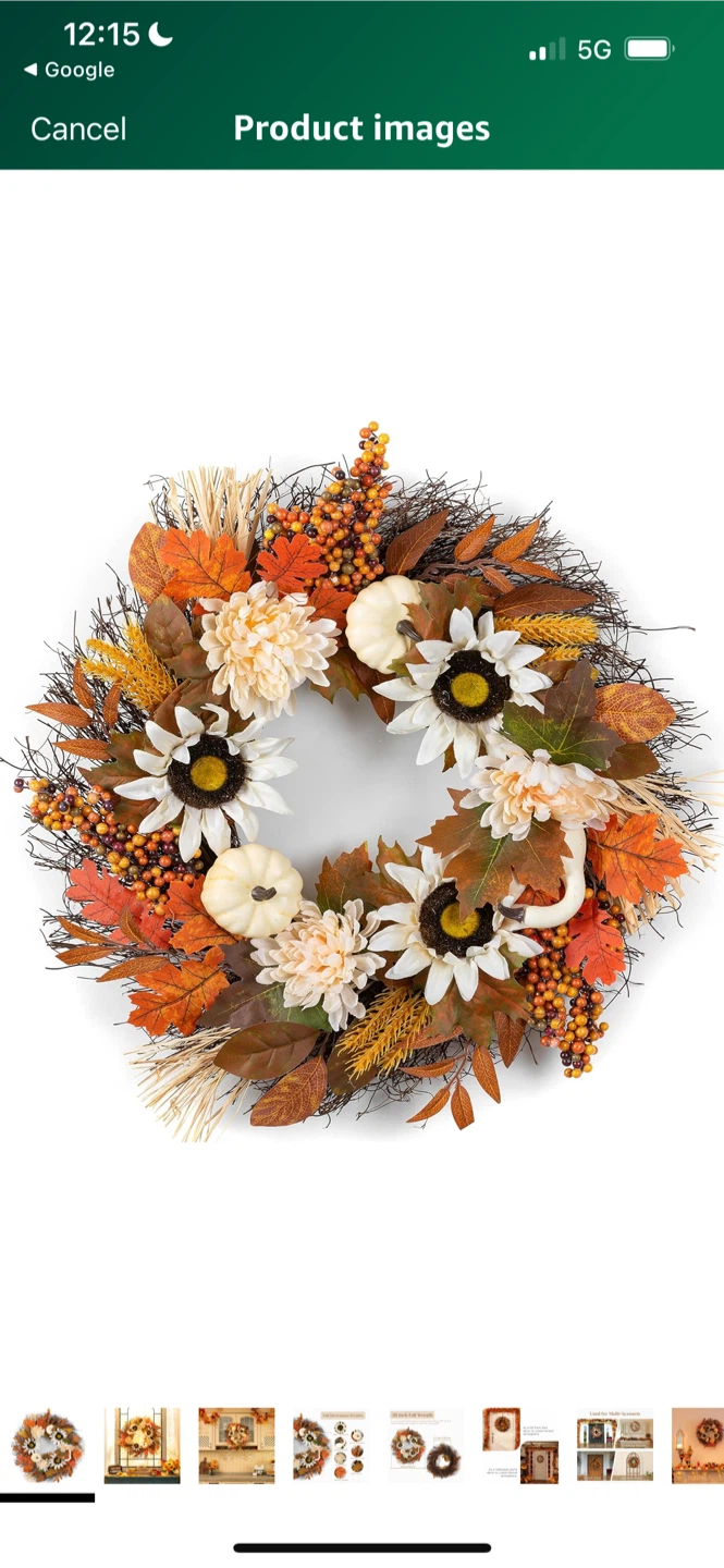 New 20 Inch Fall Wreath with Pumpkins & Sunflowers