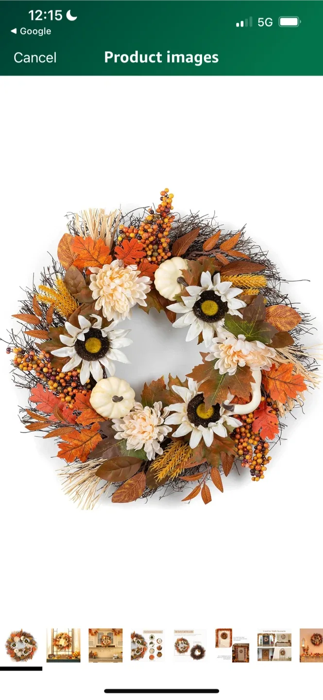 New 20 Inch Fall Wreath with Pumpkins & Sunflowers