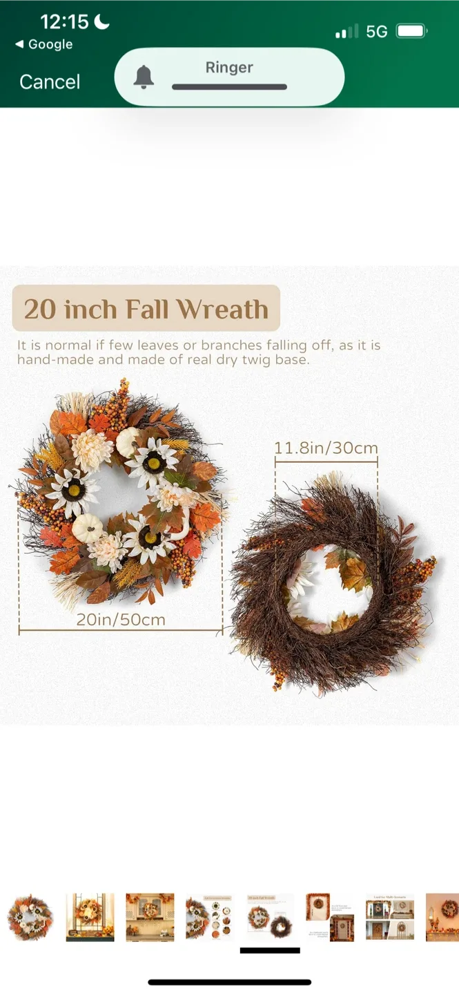New 20 Inch Fall Wreath with Pumpkins & Sunflowers image indicator(5)