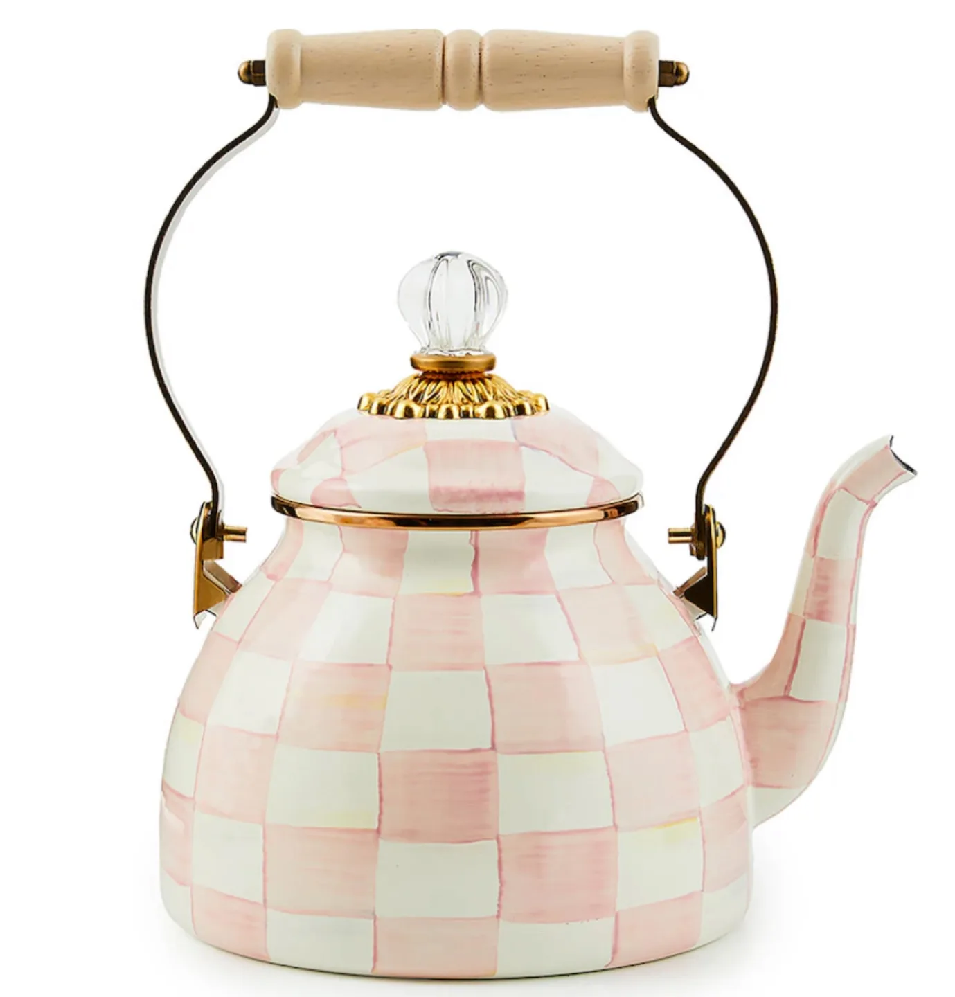 MacKenzie-Childs Pink Rosy Check Tea Kettle