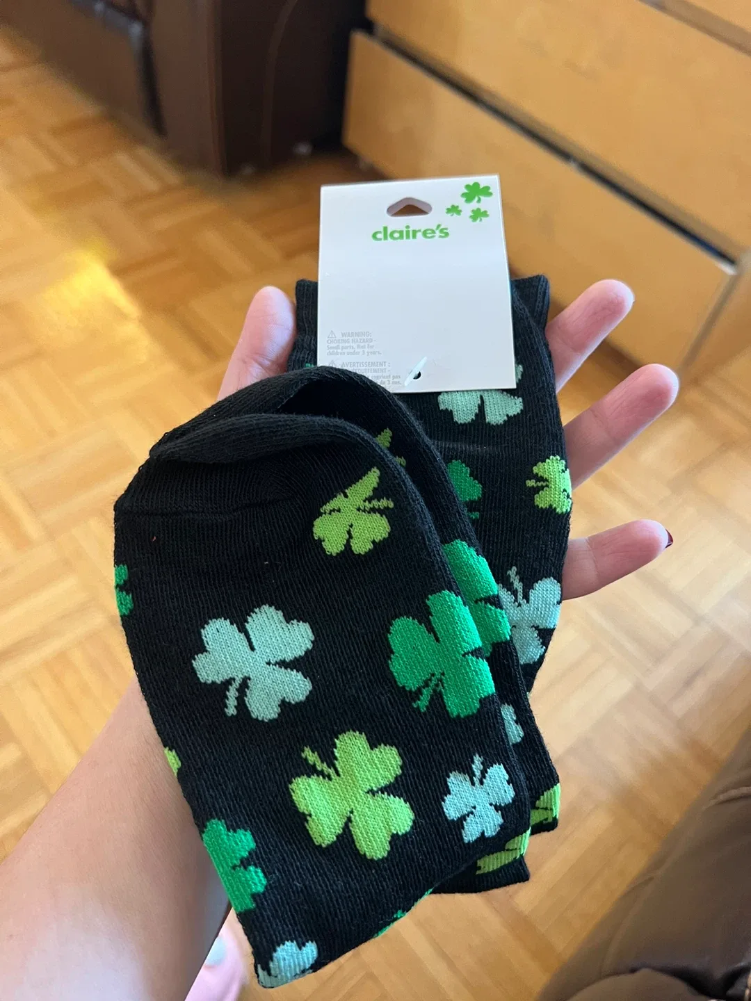 Claire's Shamrock Socks - Black & Green