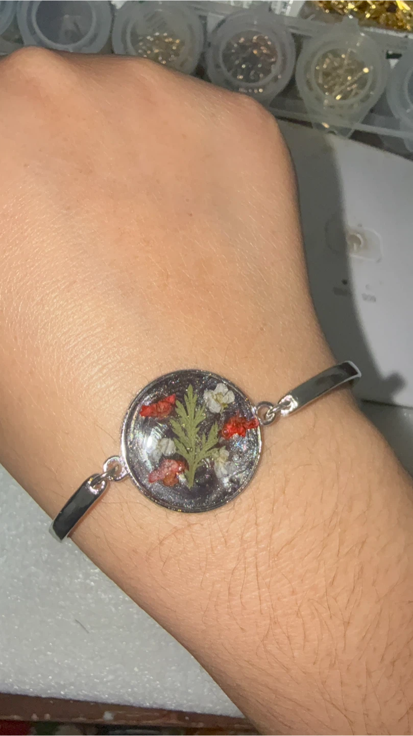 Floral Resin Jewellery Set handmade ring size is free - photo 2