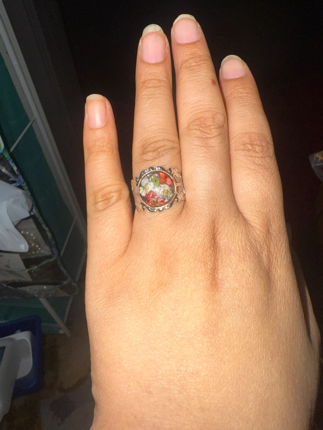 Floral Resin Jewellery Set handmade ring size is free - photo 3