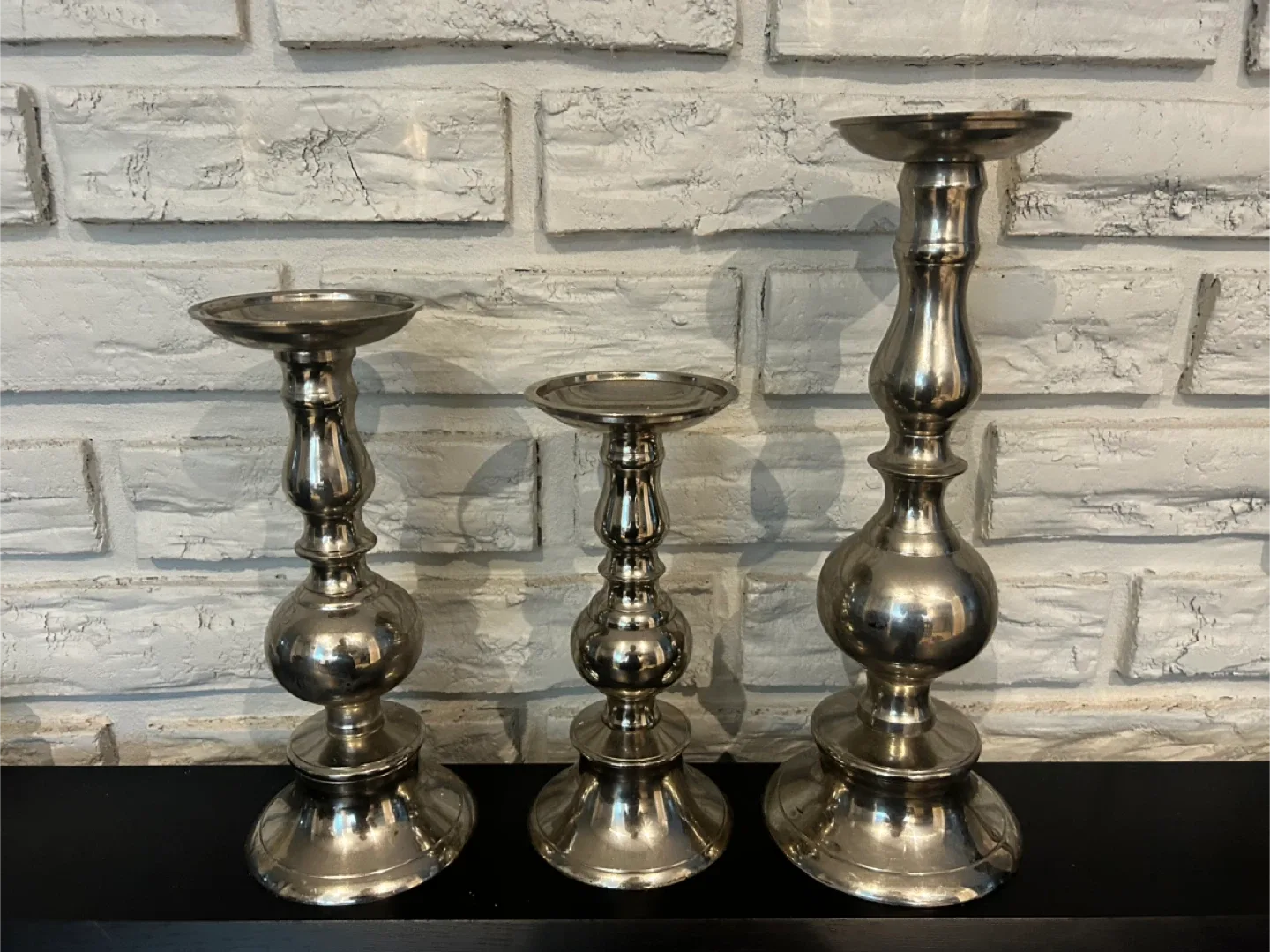Set of 3 Silver Candlestick Holders