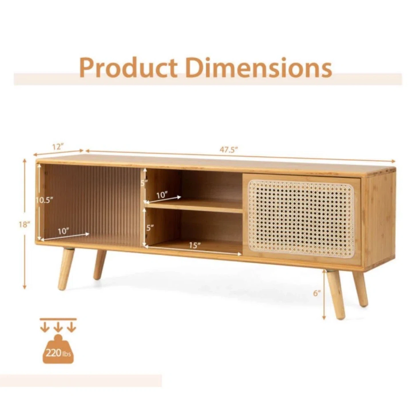 Rattan TV Stand Media Console - photo 4