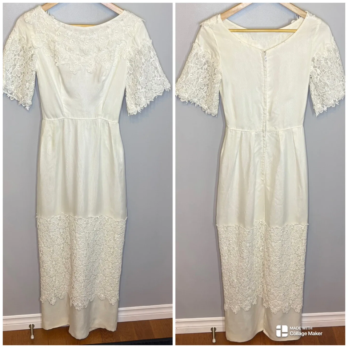 Vintage 1966 Handmade Lace Wedding Dress Detachable Train Sz S image indicator(3)
