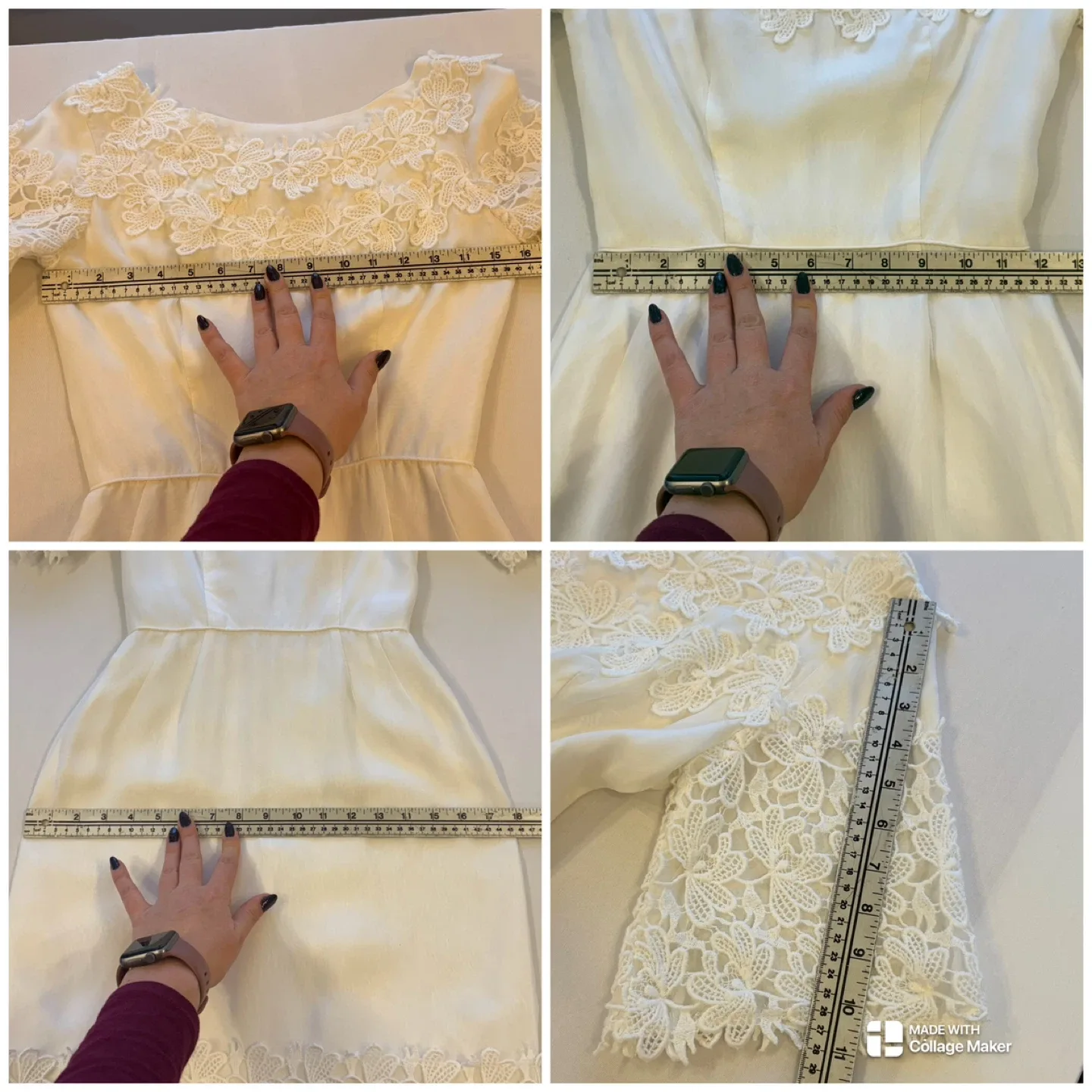 Vintage 1966 Handmade Lace Wedding Dress Detachable Train Sz S image indicator(7)