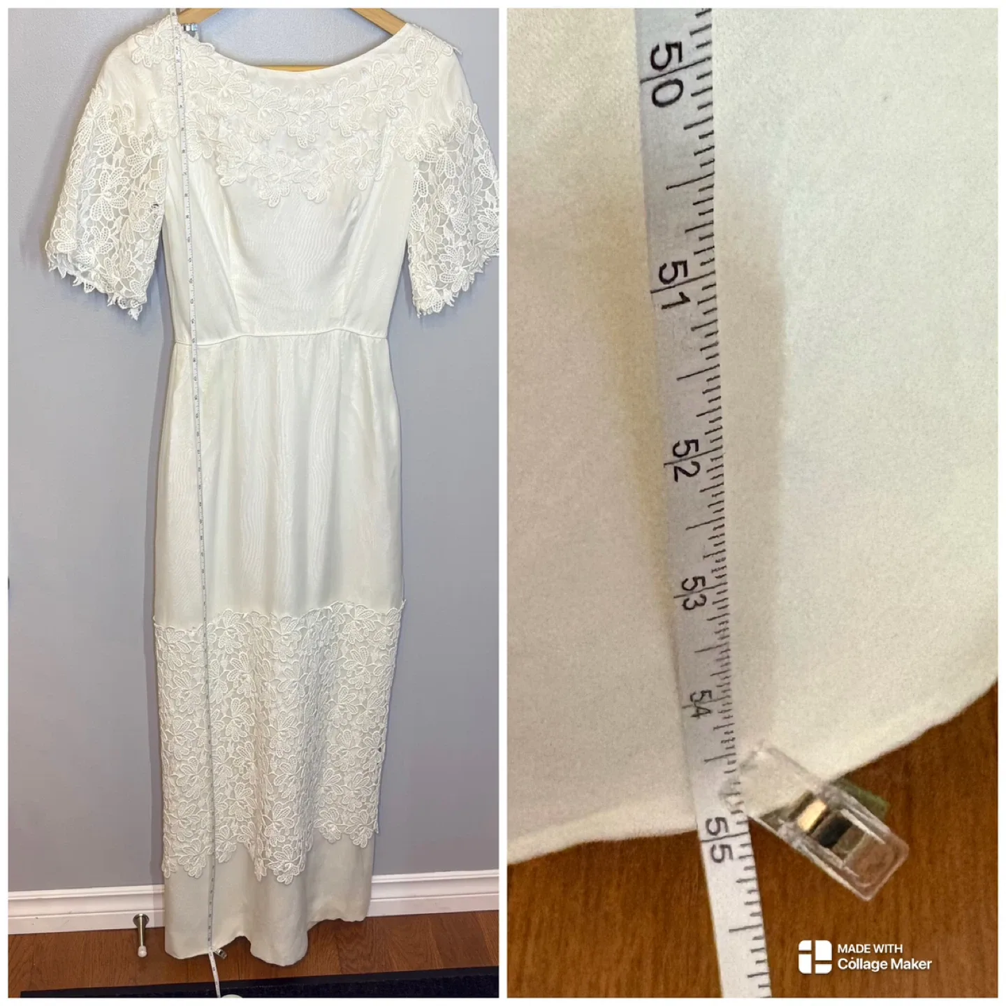 Vintage 1966 Handmade Lace Wedding Dress Detachable Train Sz S image indicator(8)