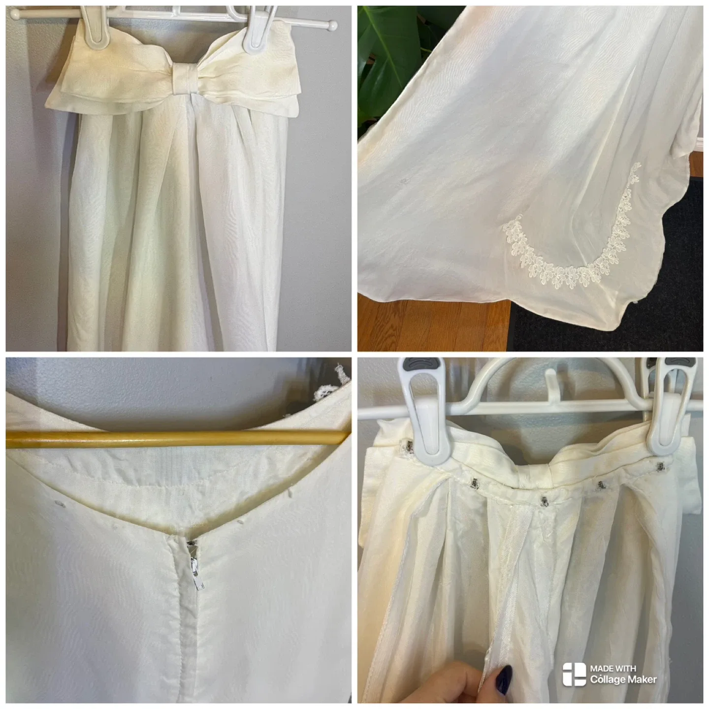 Vintage 1966 Handmade Lace Wedding Dress Detachable Train Sz S image indicator(10)