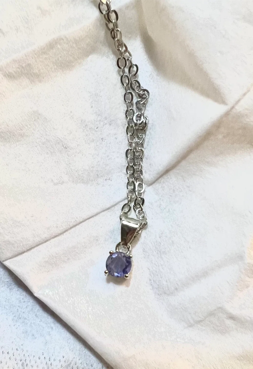 Silver Necklace with Purple Stone Pendant