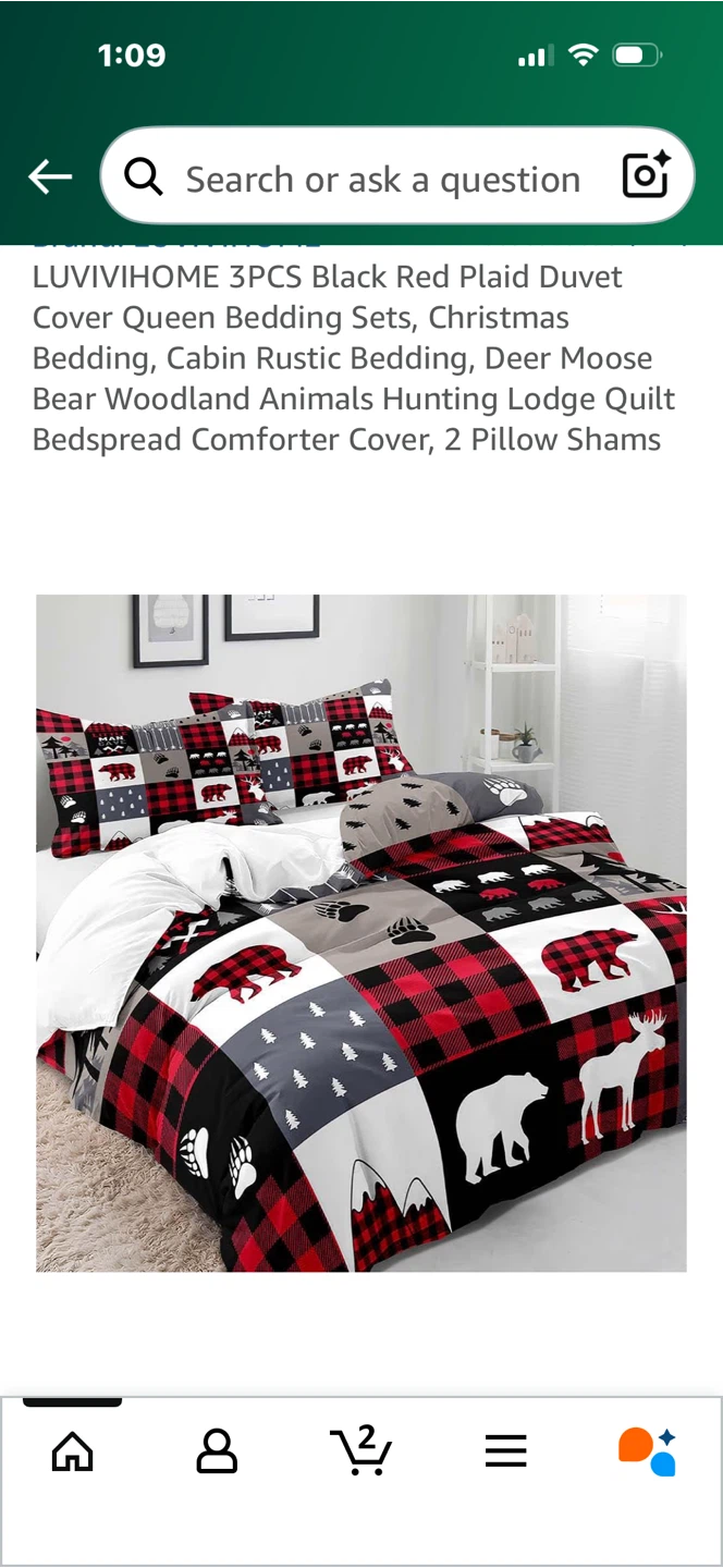 LUVVIVHOME 3PCS Black Red Plaid Duvet Cover Queen - photo 5