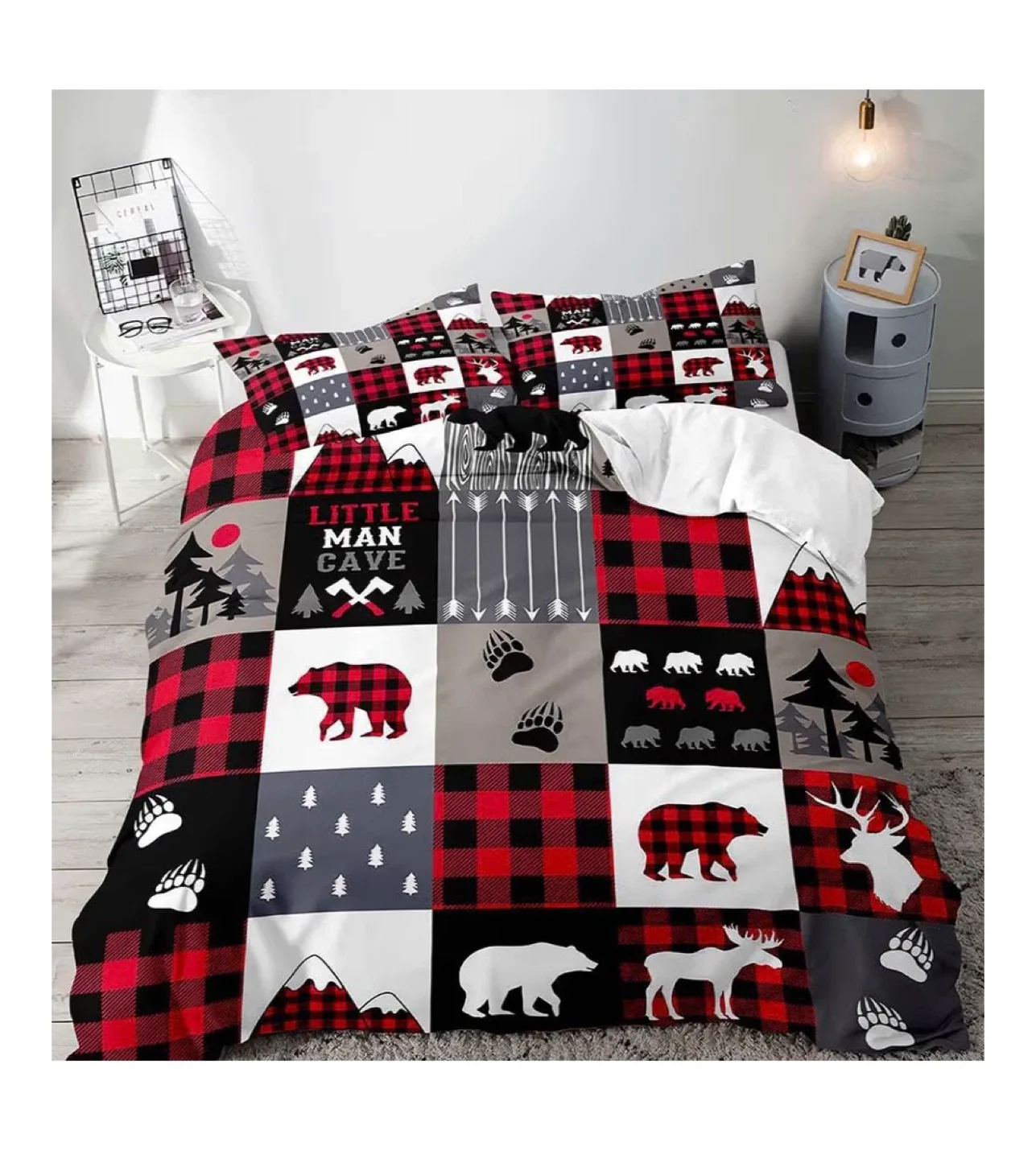 LUVVIVHOME 3PCS Black Red Plaid Duvet Cover Queen