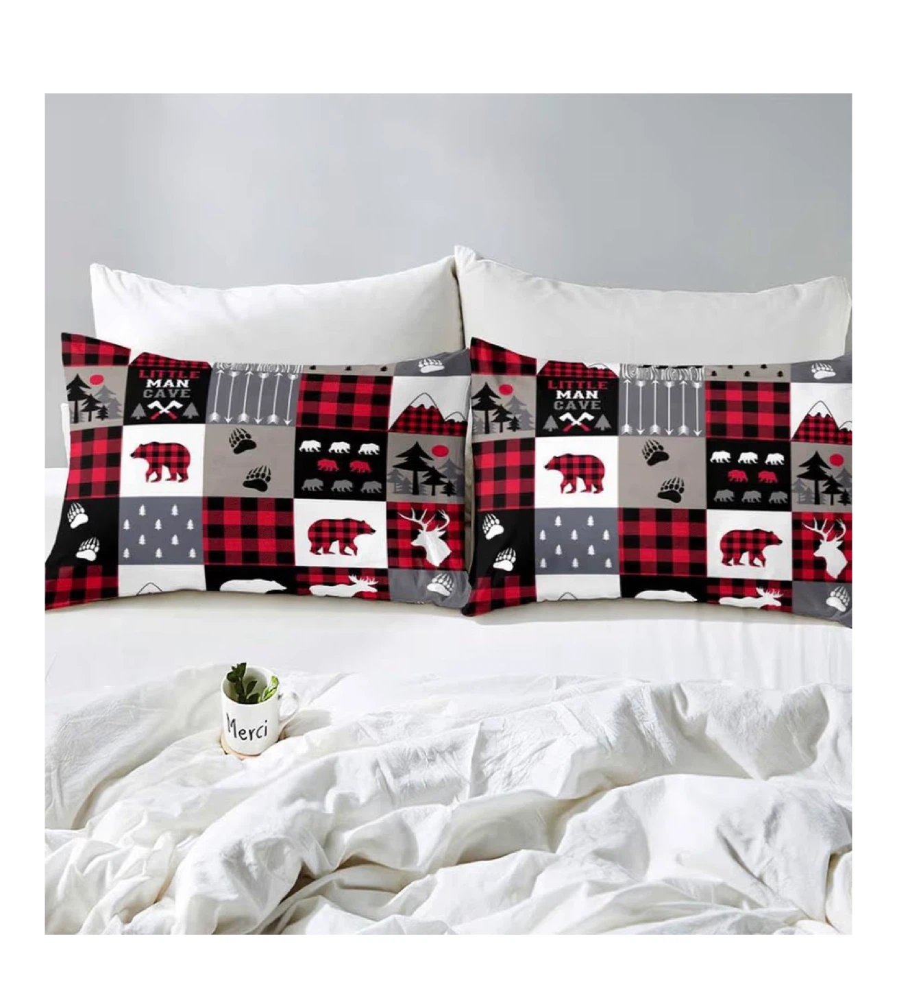 LUVVIVHOME 3PCS Black Red Plaid Duvet Cover Queen - photo 2