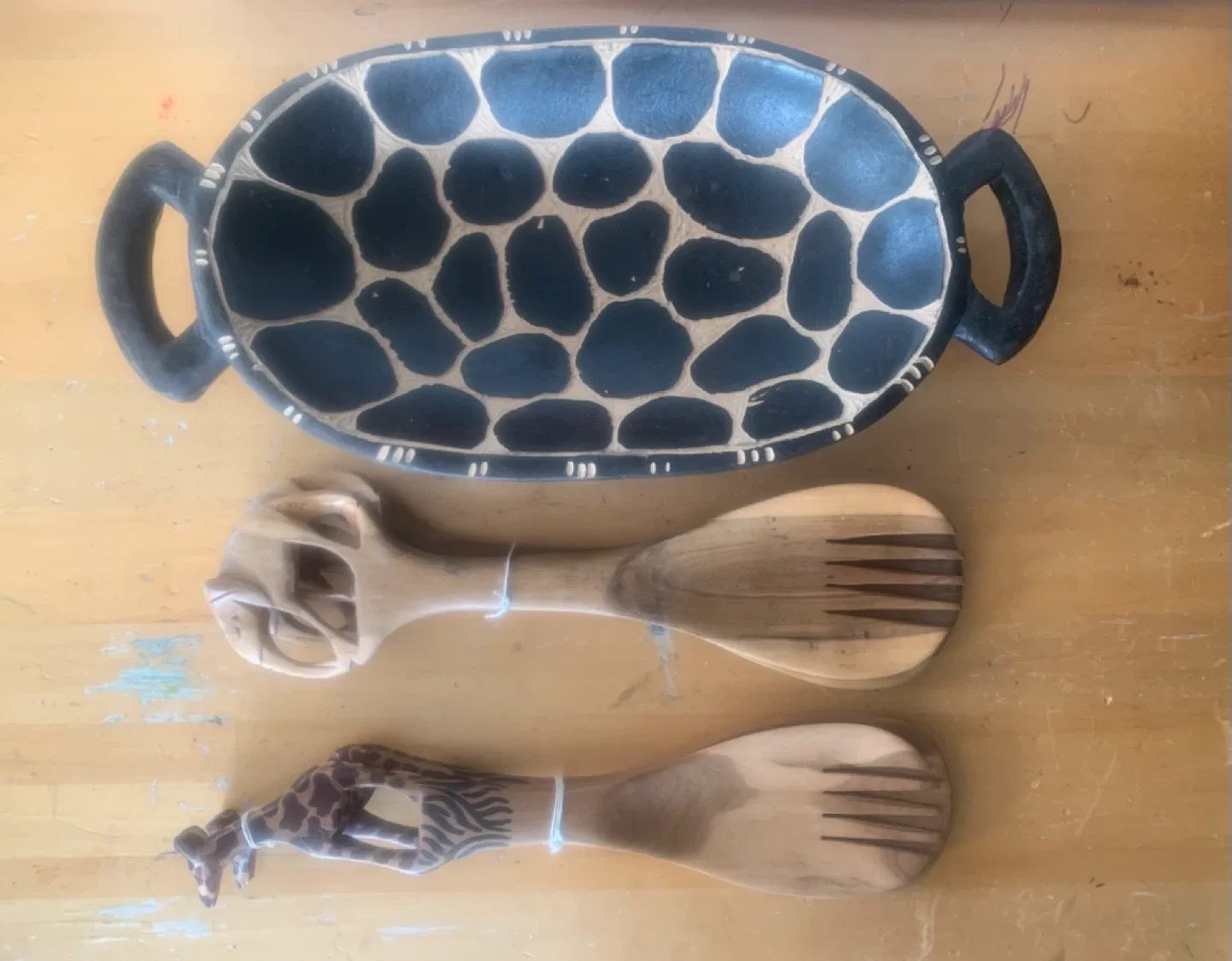 Wooden Salad Servers & Oval Bowl/ Tray