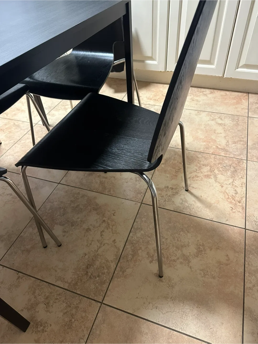 $130 IKEA Dining Table and Chairs - Black image indicator(4)