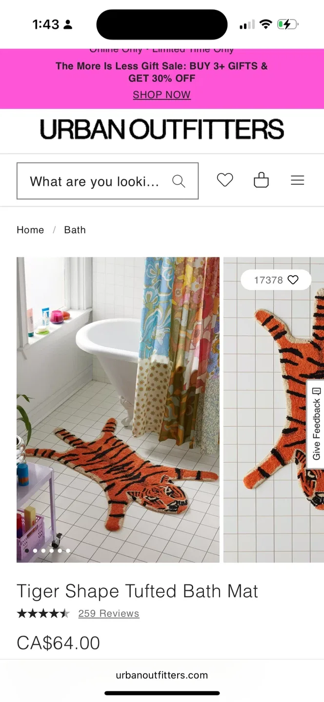 Urban Outfitters Tiger Shape Tufted Bath Mat image indicator(2)