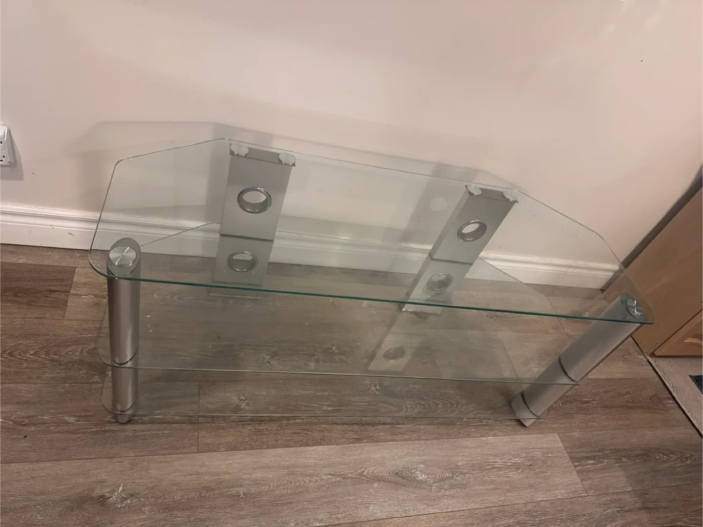 Glass and Silver TV Stand image indicator(5)