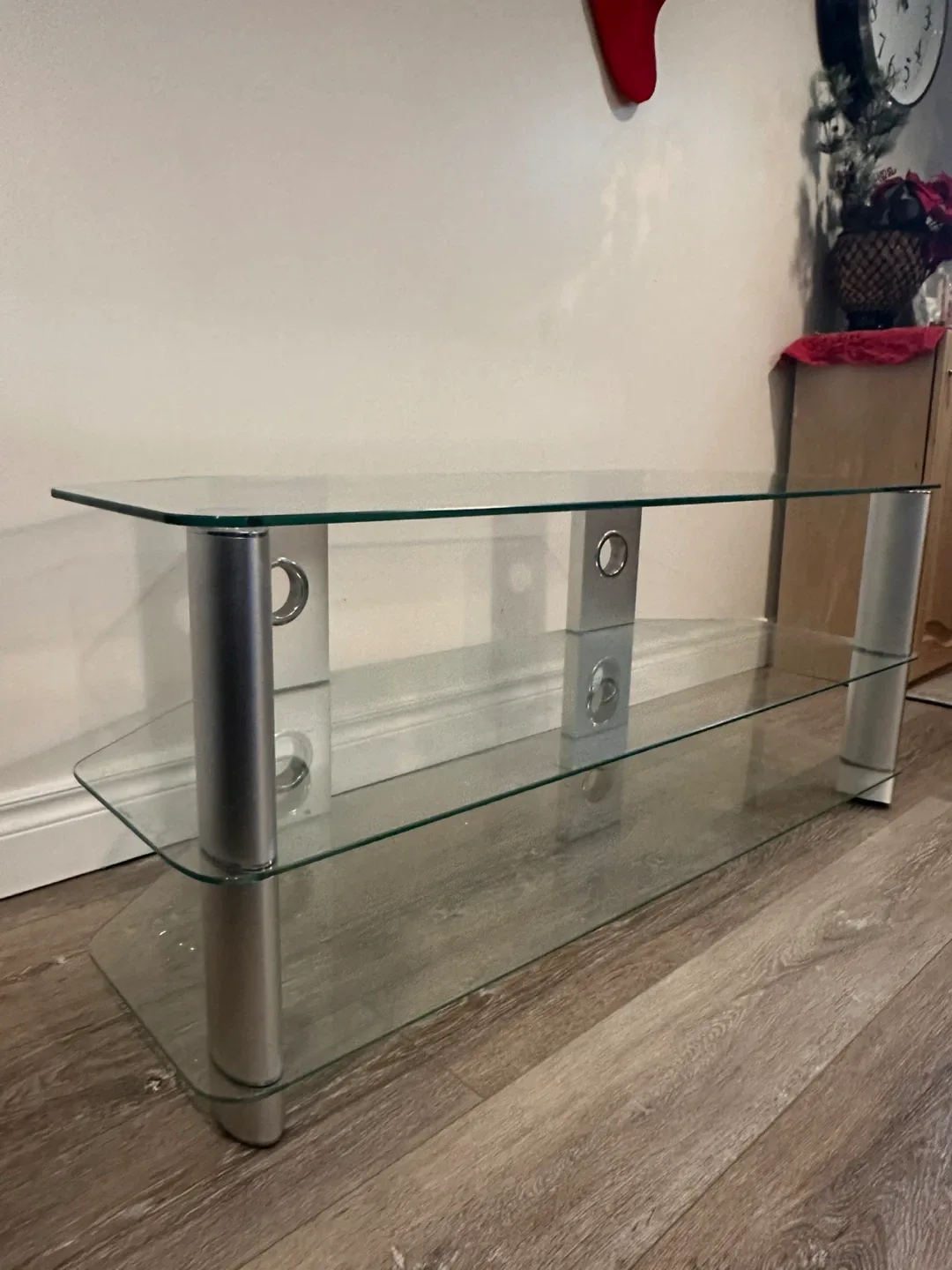Glass and Silver TV Stand image indicator(3)