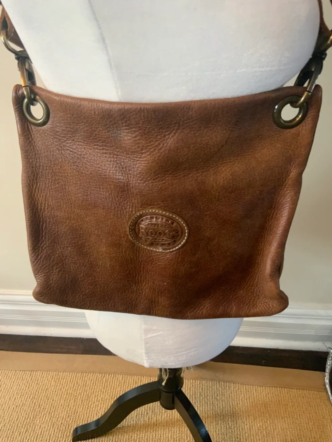 Roots Brown Leather Crossbody Bag