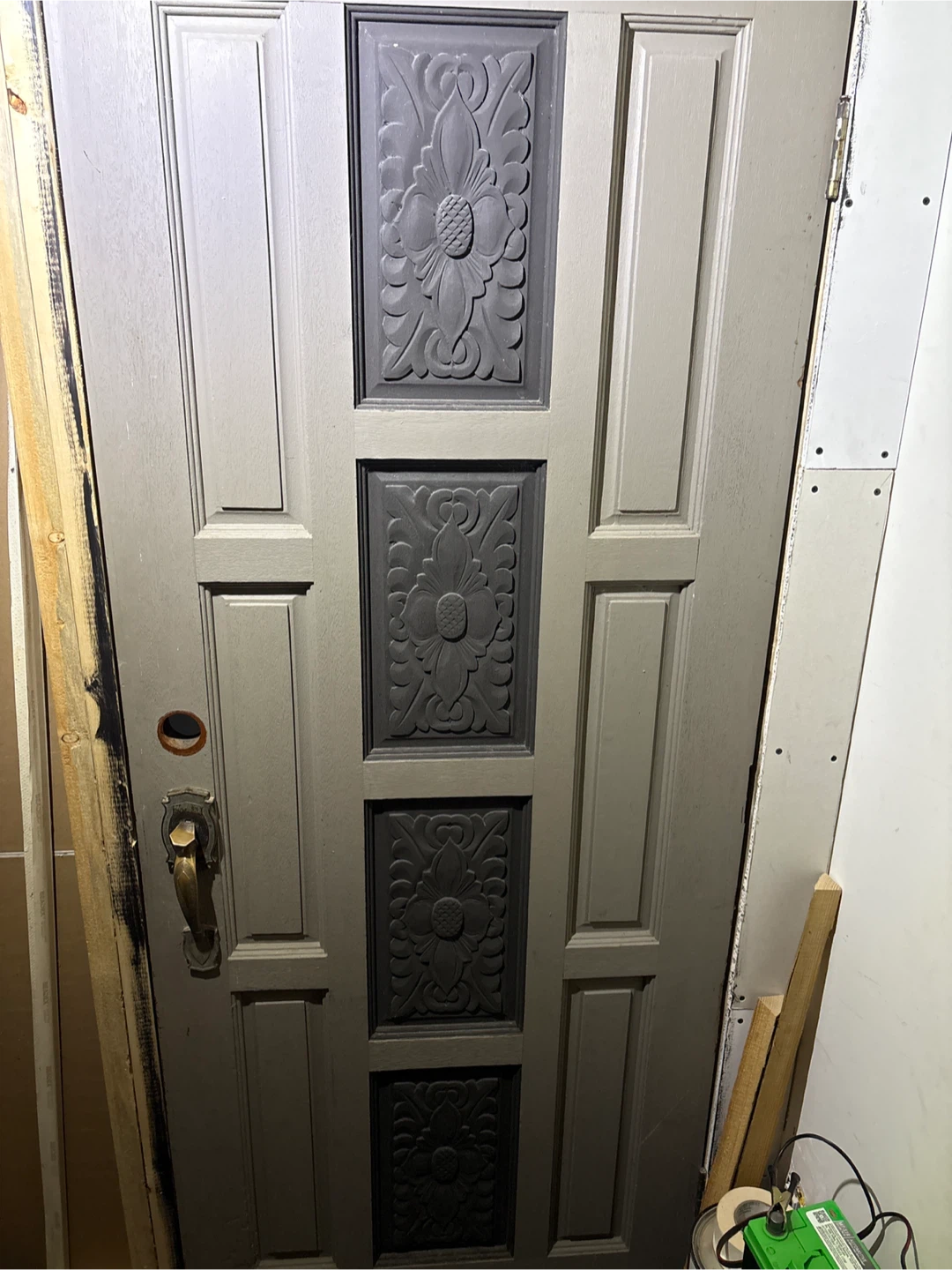 Vintage Grey Interior Door with Floral Design