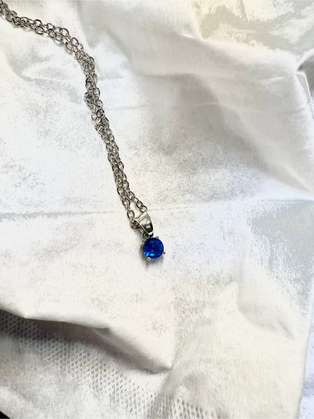 Silver Chain Necklace with Blue Pendant