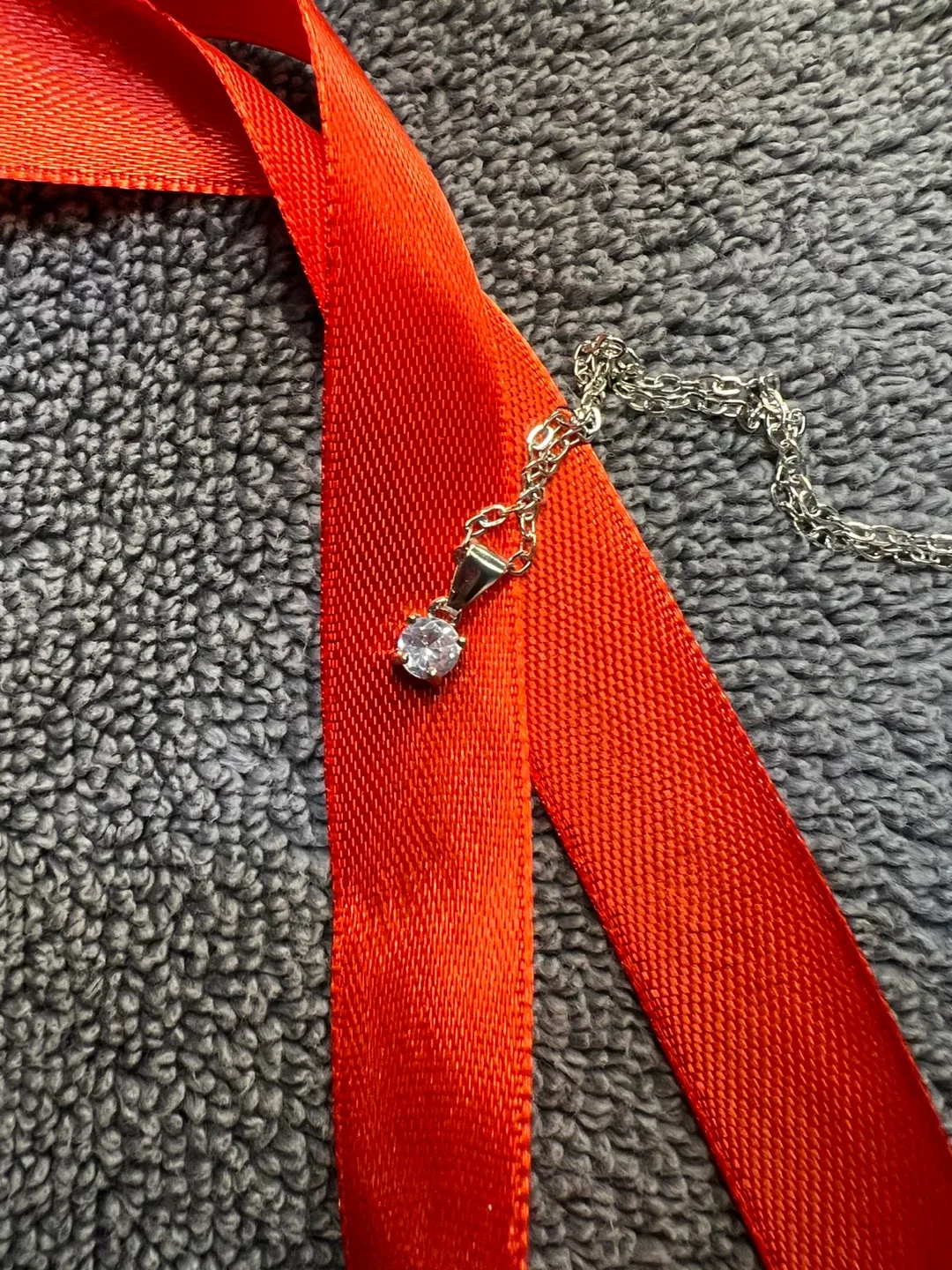 Silver Necklace with Simulant Diamond Pendant