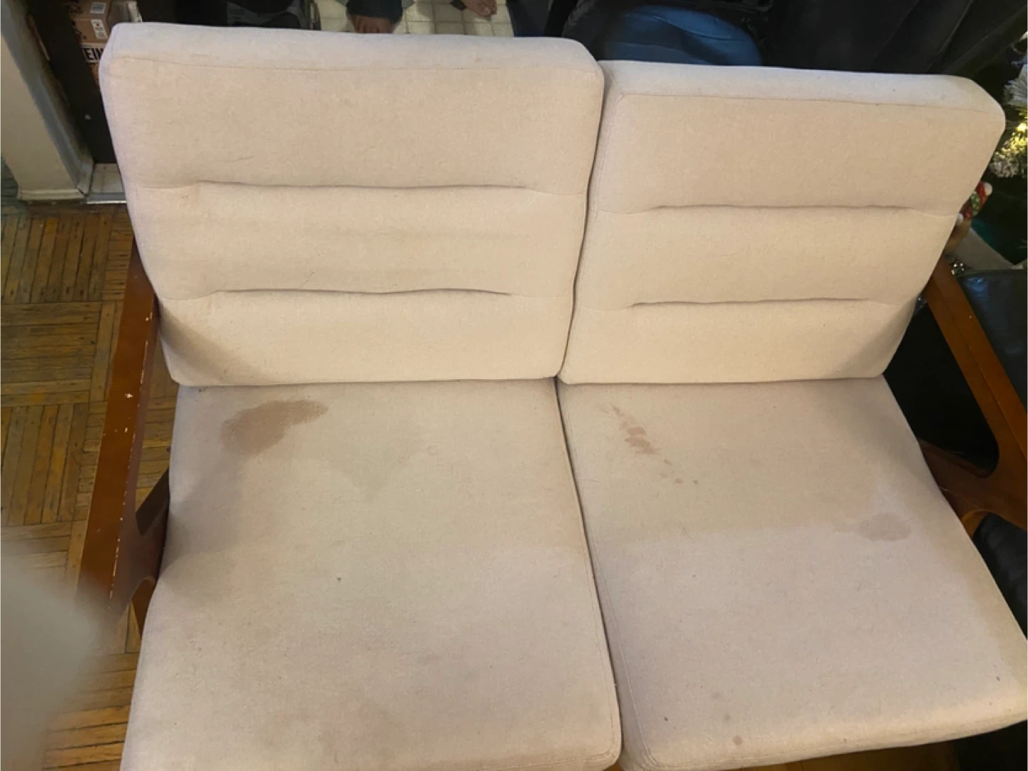 Loveseat Sofa - Beige with Wooden Frame - photo 2