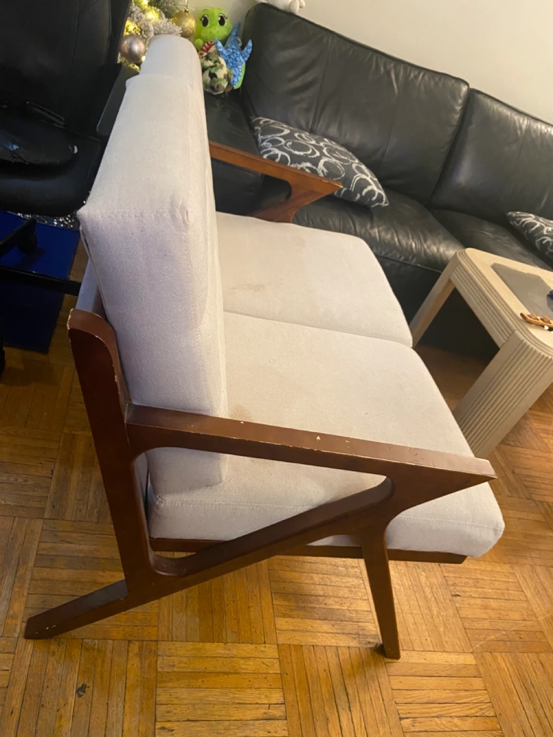 Loveseat Sofa - Beige with Wooden Frame - photo 3
