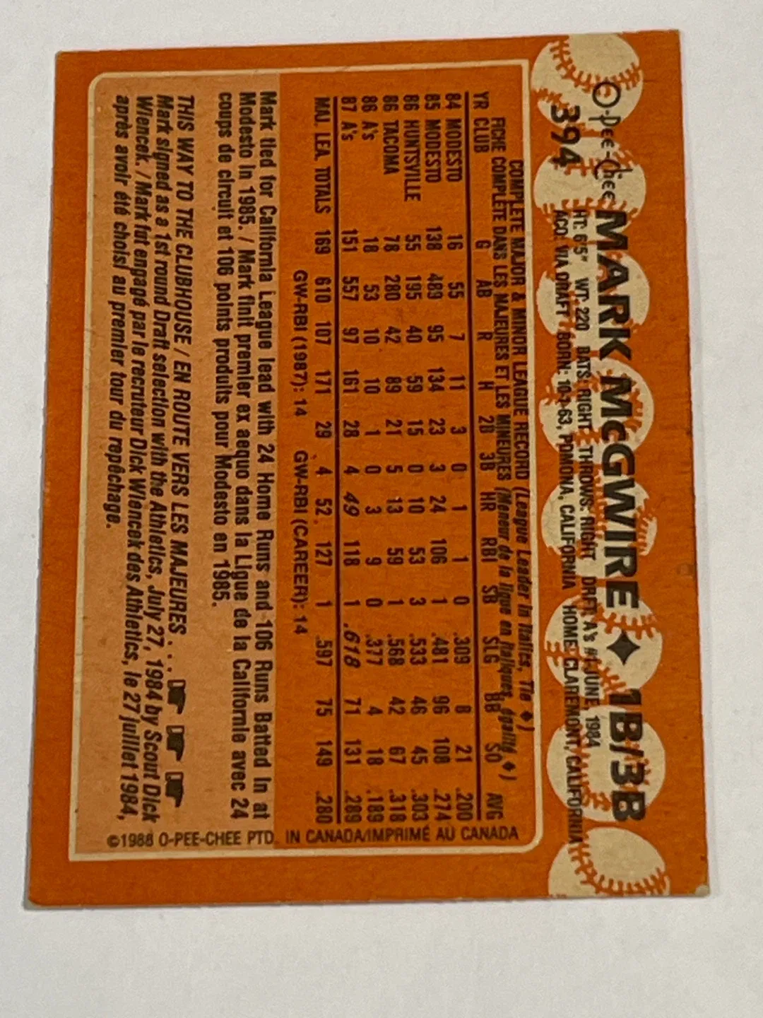 Mark McGwire 1985 O-Pee-Chee Baseball Card image indicator(2)