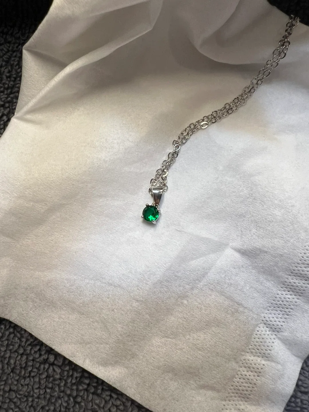 Silver Necklace with Green Gemstone Pendant