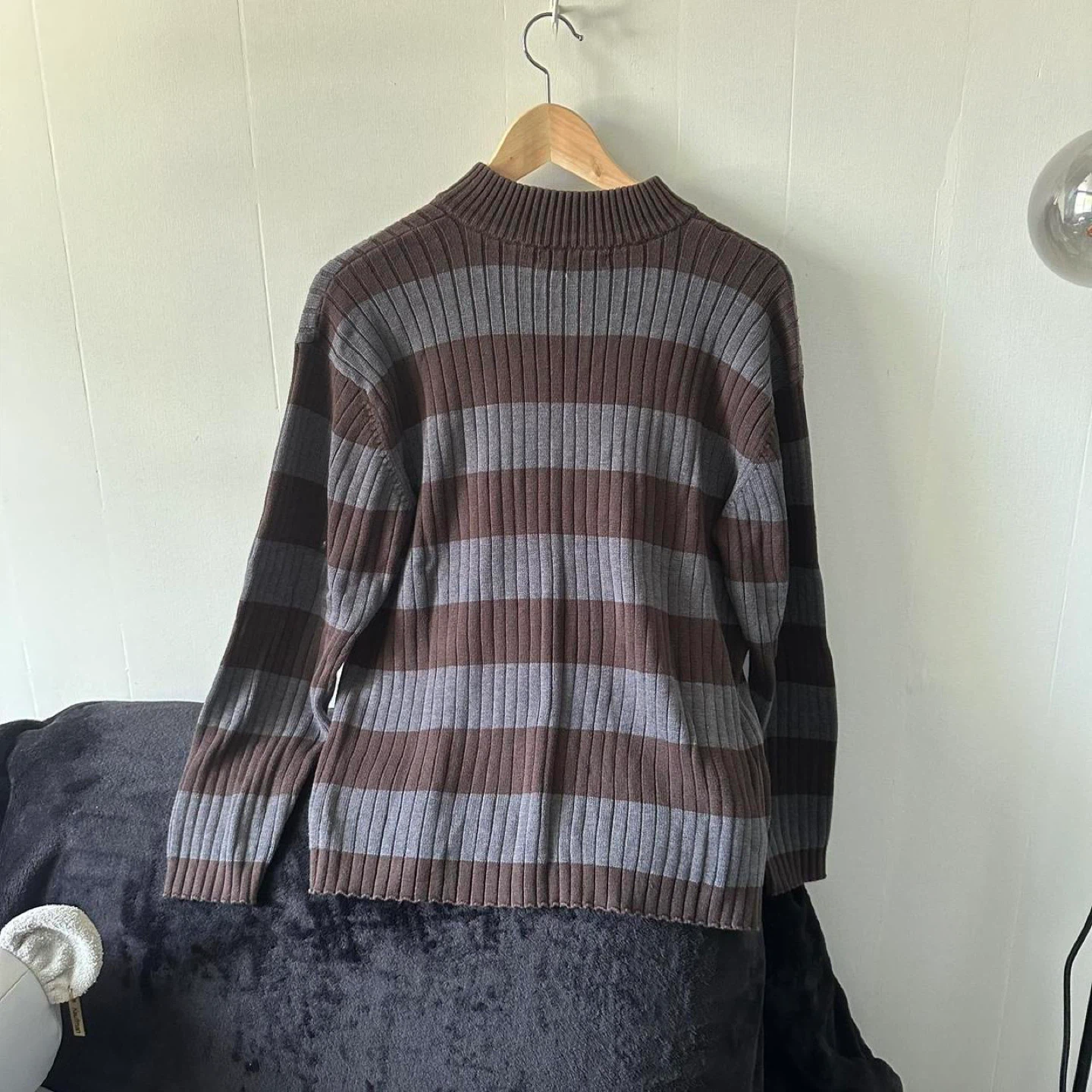 Brown and grey striped quarter zip sweater - photo 5