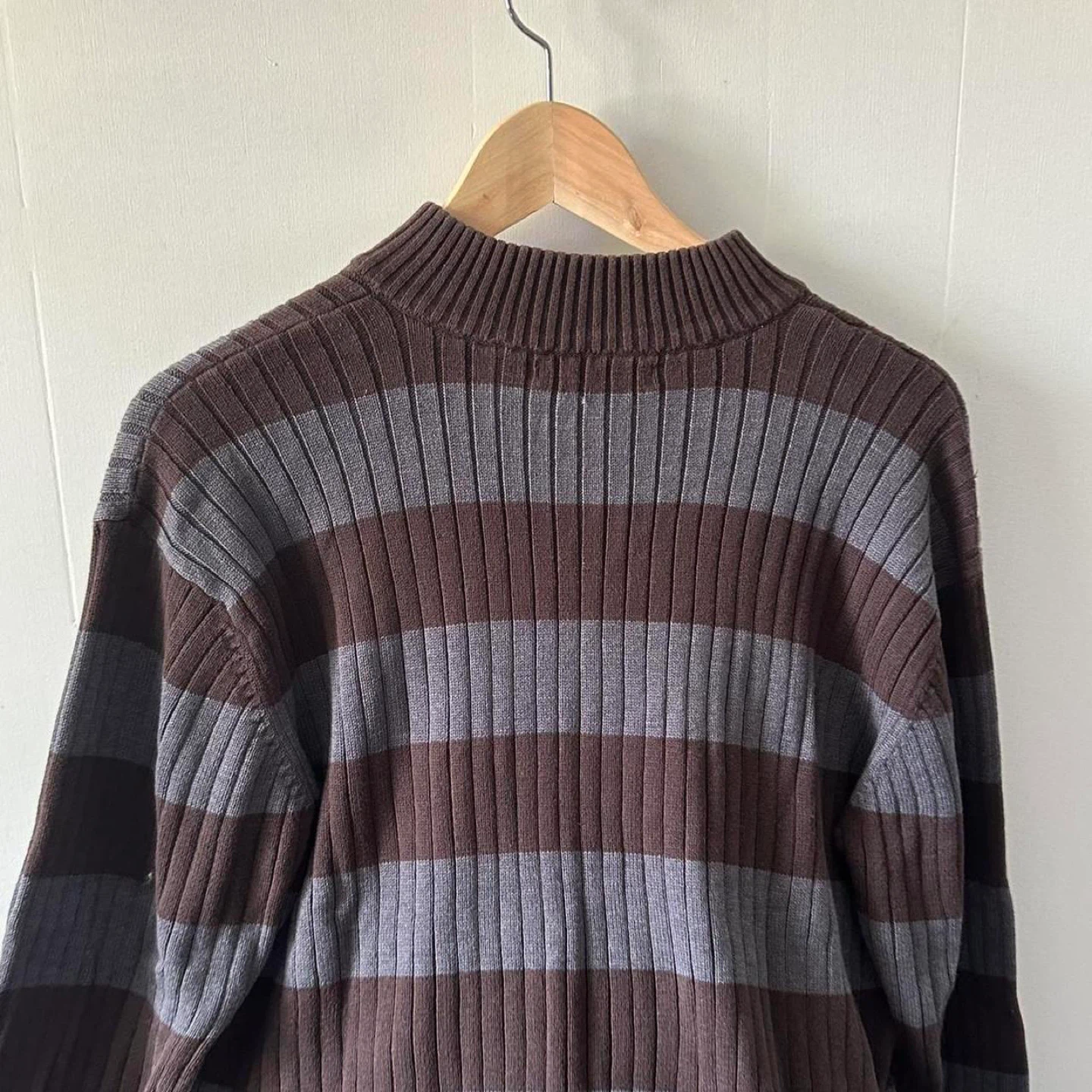 Brown and grey striped quarter zip sweater - photo 4