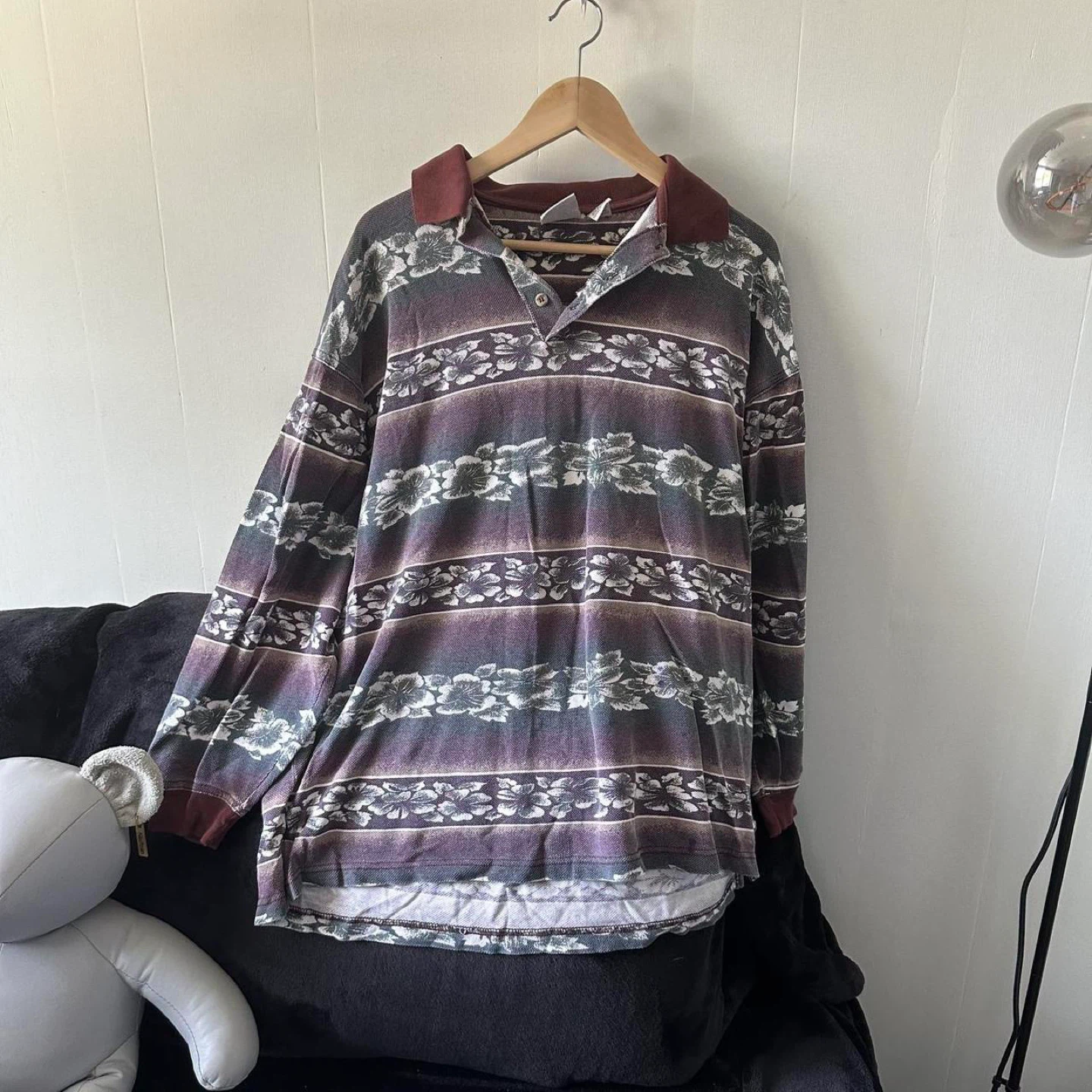 R&R Vintage Striped Long Sleeve Polo XL